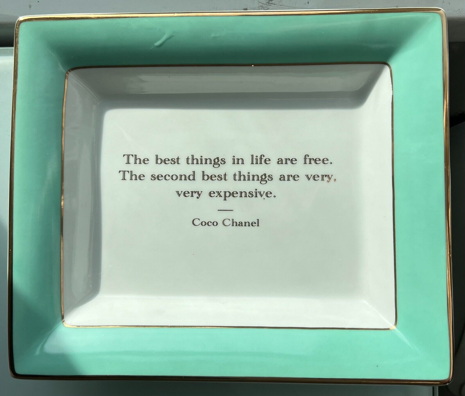 Coco Chanel Repartee Jewelry Tray, Teal and White, Porcelain, 7\