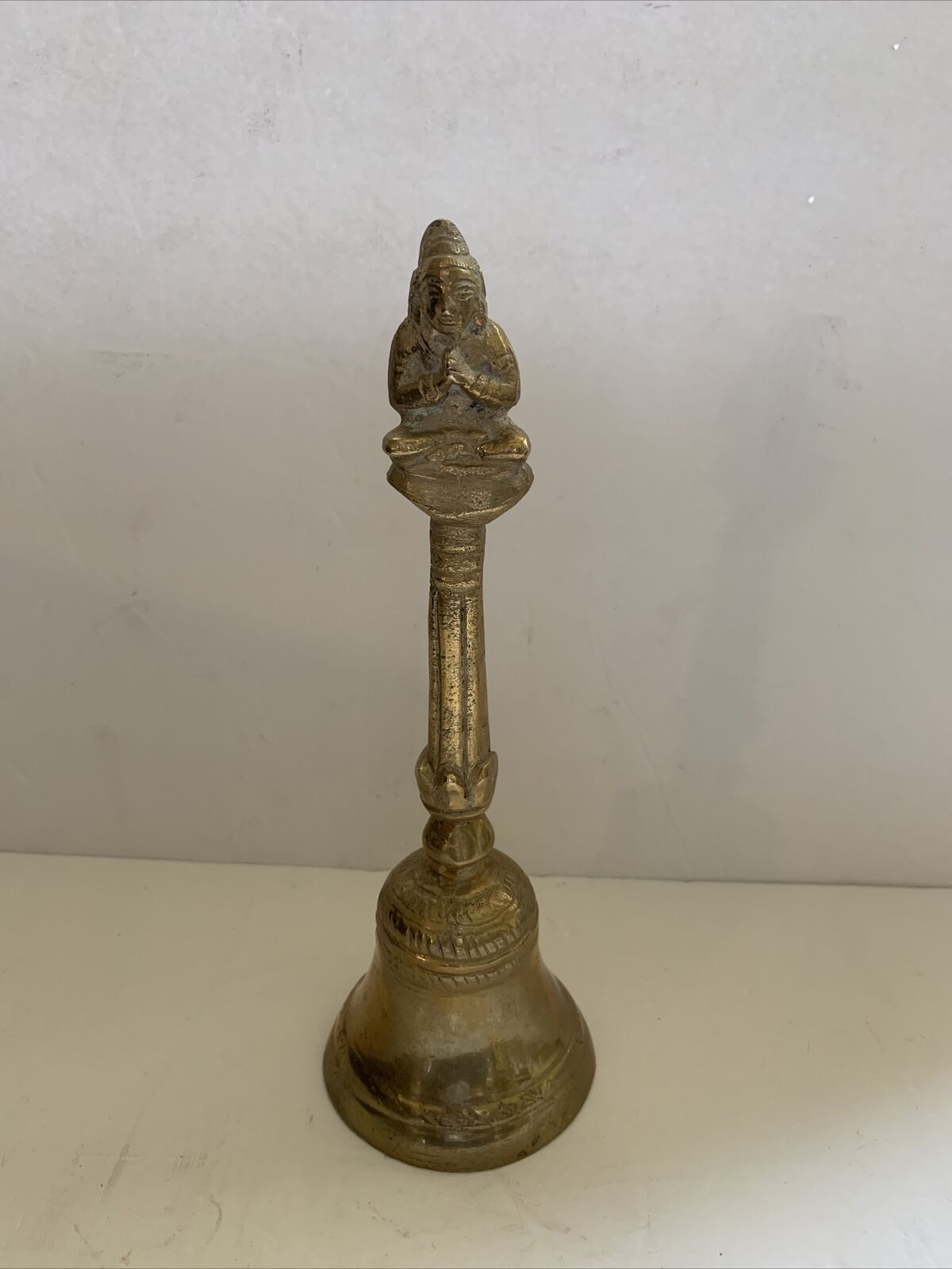 Vintage Buddha Meditation Solid Brass Bell 9.5” Tall