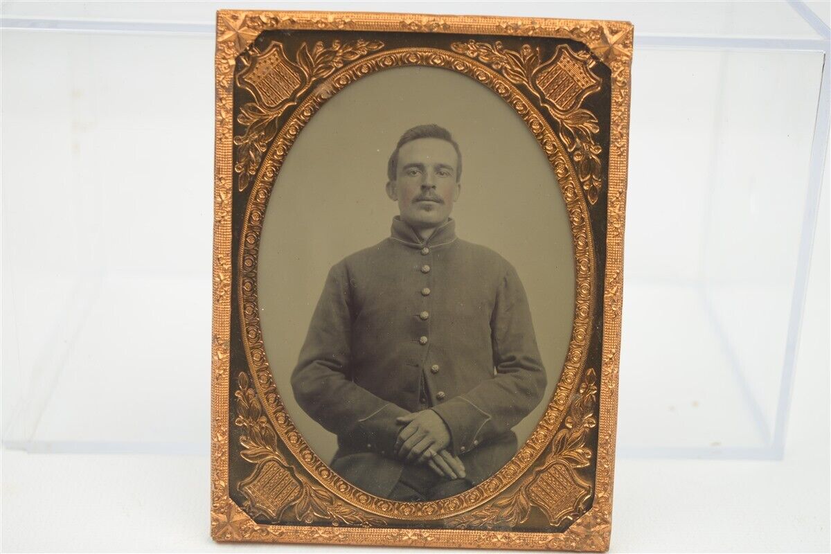 Antique Civil War Photograph Soldier 1/4 Plate Ambrotype Ruby Glass with Brass
