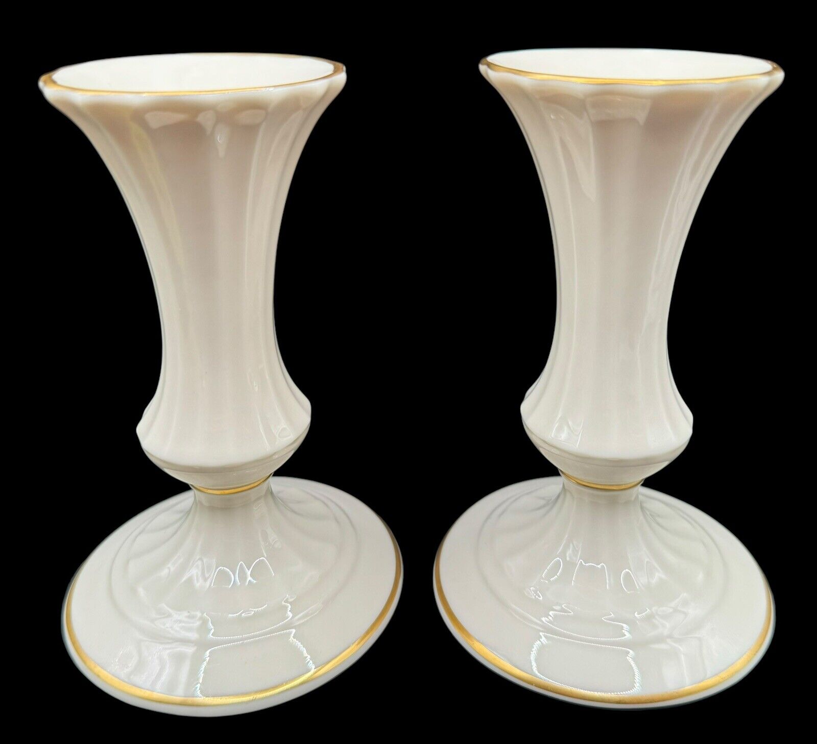 Set of 2 Vintage Lenox USA Porcelain Candlesticks Gold Candle Holder 5.5”