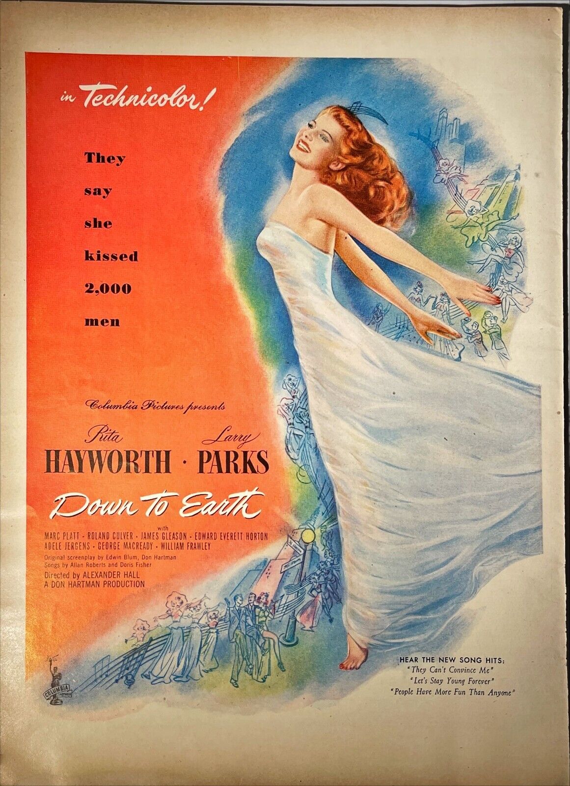 Down To Earth Movie Musical Dance Greek Mythology Poster Vtg Print Ad 1947