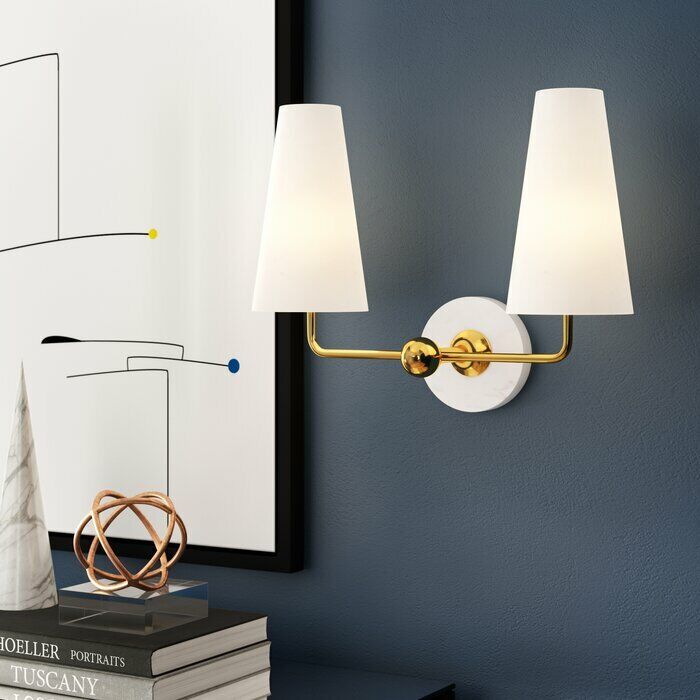 White Brass Caracas 2-Light Plug-In Armed Sconce Wall Lamps Lighting Wall Fixtur