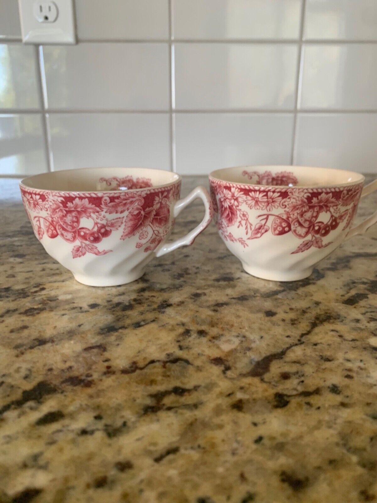 2 Red English Tea Cups