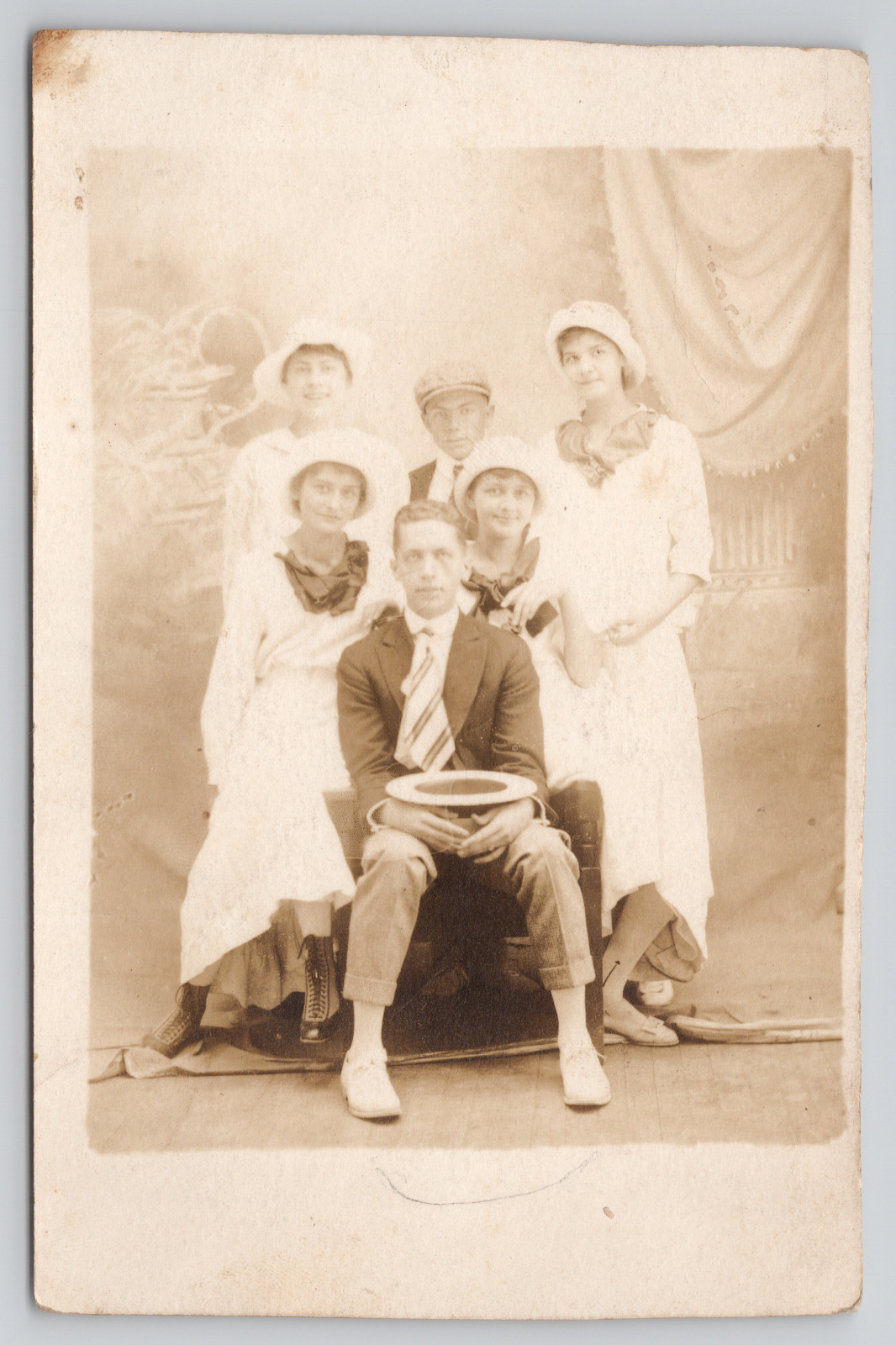 RPPC Group of People in Studio TRIMMED Real Photo Postcard