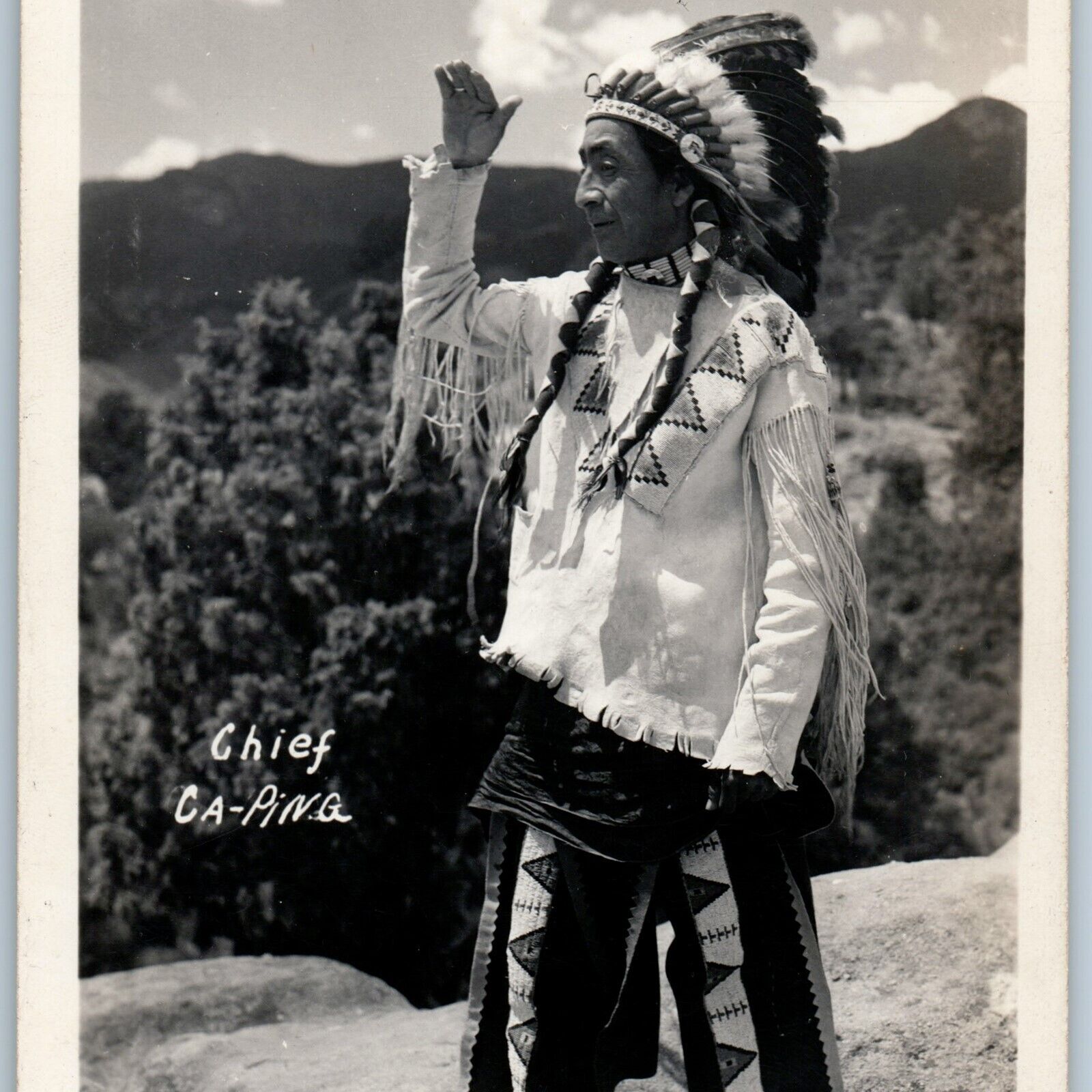 c1940s Chief Ca-Ping Pueblo Cherokee Indian Native American Headdress Man A186