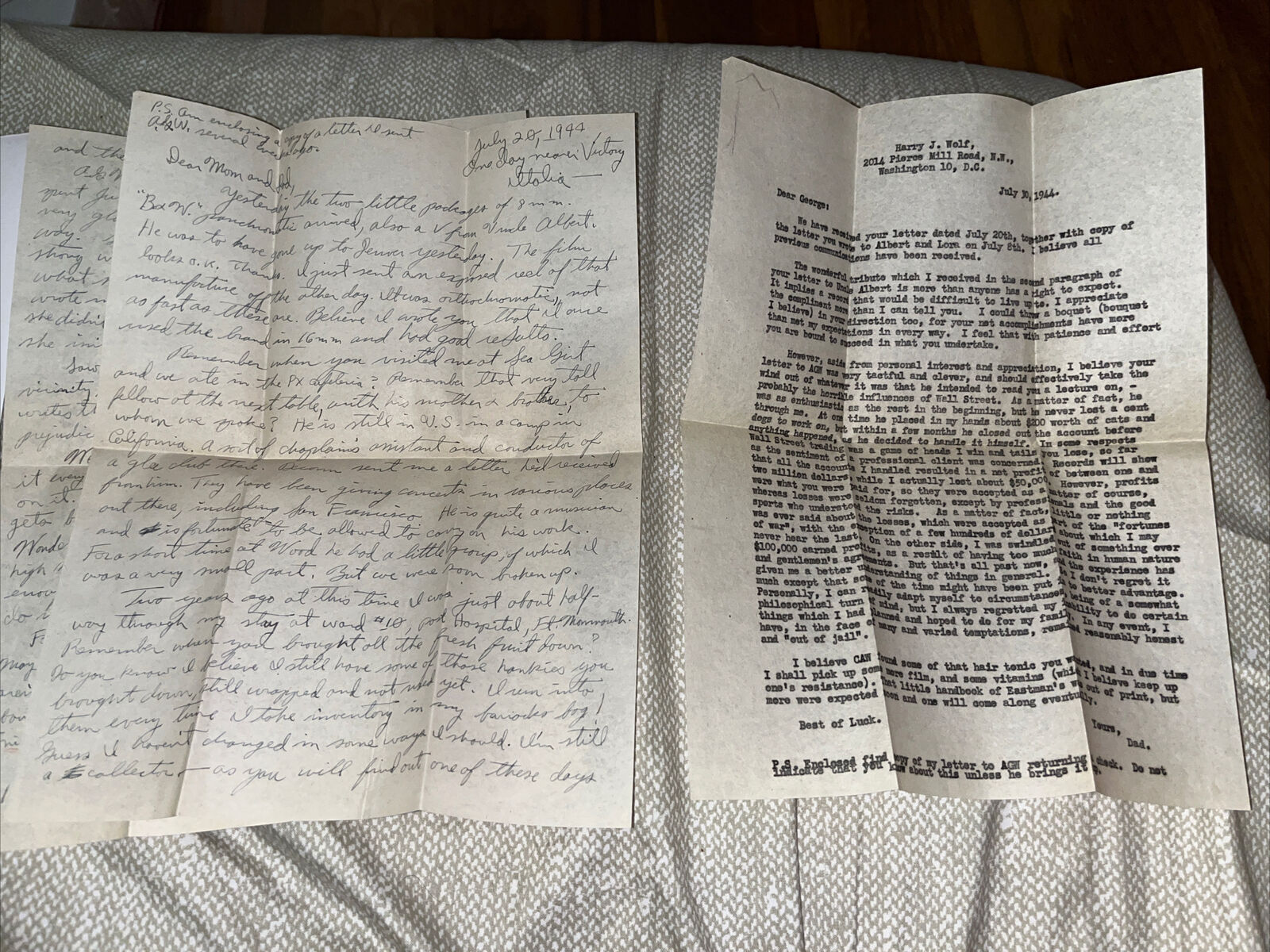 1944 WWII Army Sergeant Letter Home from Italy & Response from Dad Washington DC