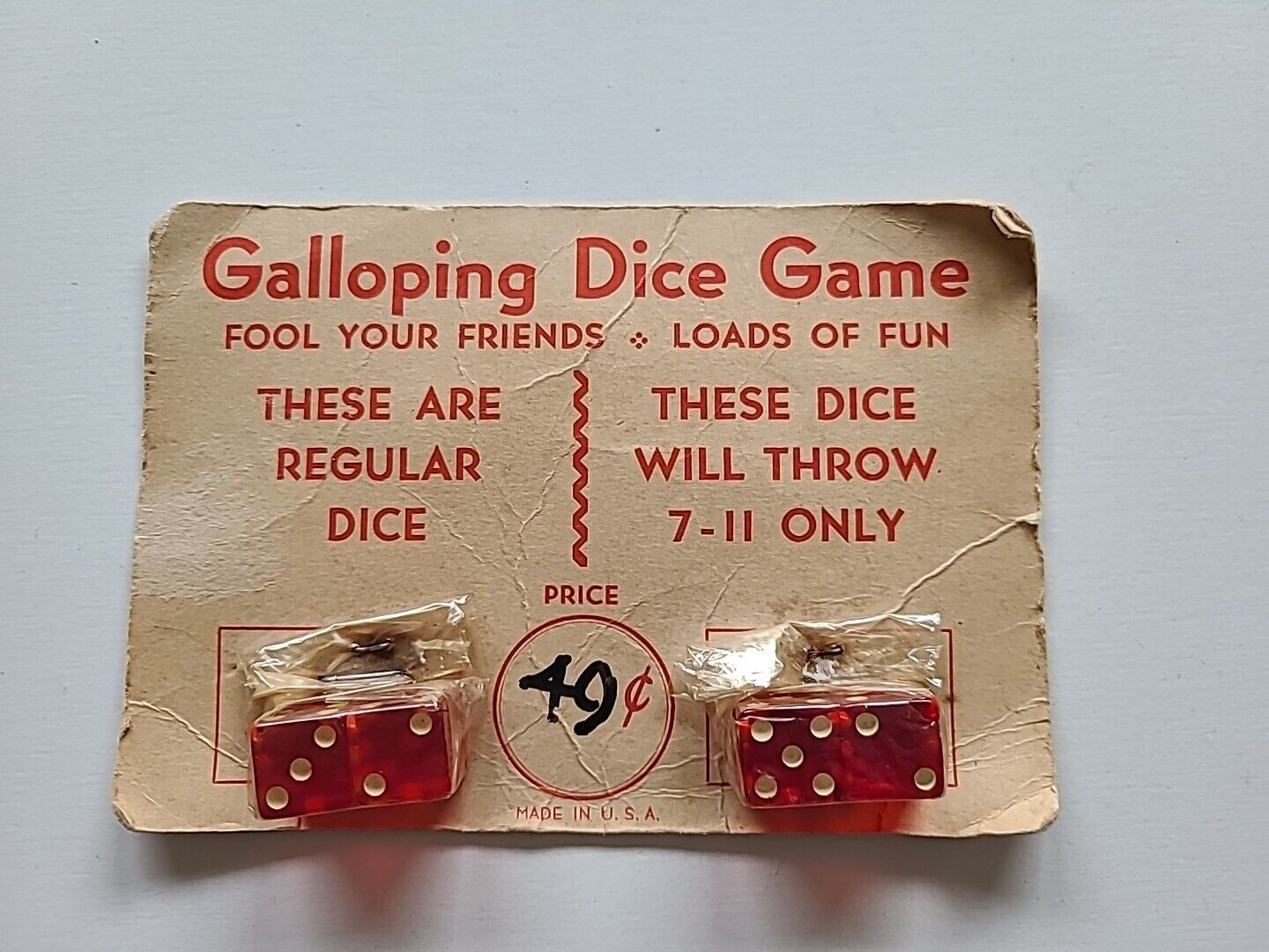 VINTAGE LOADED DICE + REGULAR DICE NOS 7-11 Galloping Dice Game