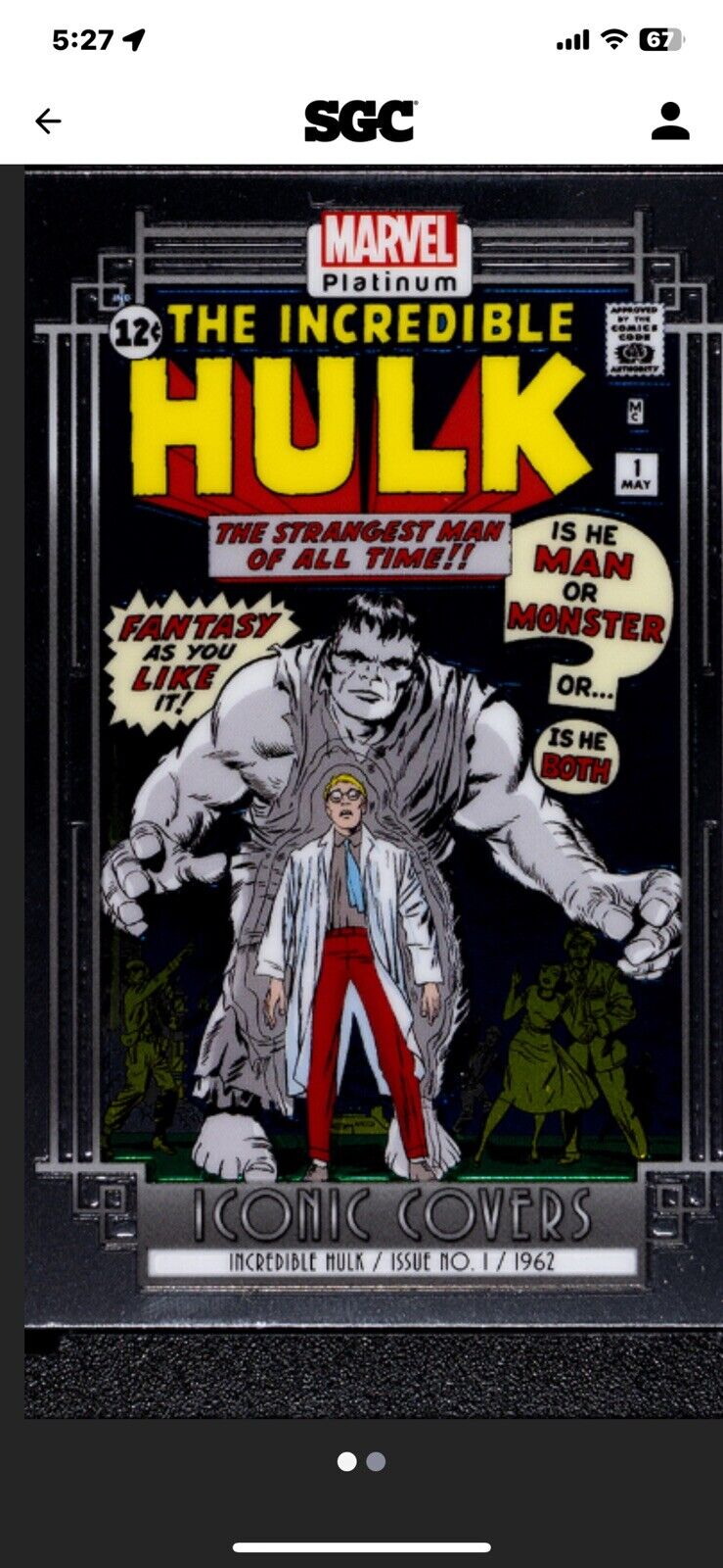 2023 Upper Deck Marvel Platinum Iconic Covers Incredible Hulk #1 IC10 🔥SGC 10🔥