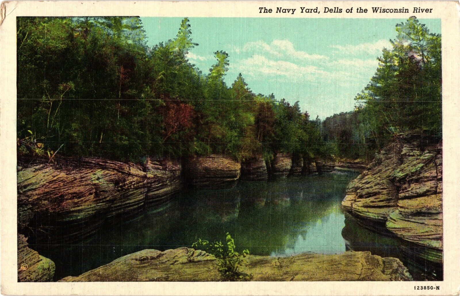 1952 The Navy Yard Dells Rock Formations of Wisconsin River Postcard