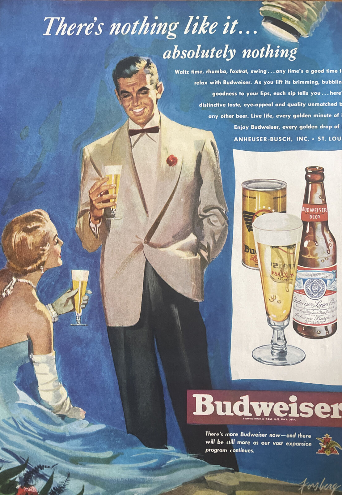 1949 vintage Budweiser print ad. There’s Nothing Like it… Absolutely Nothing