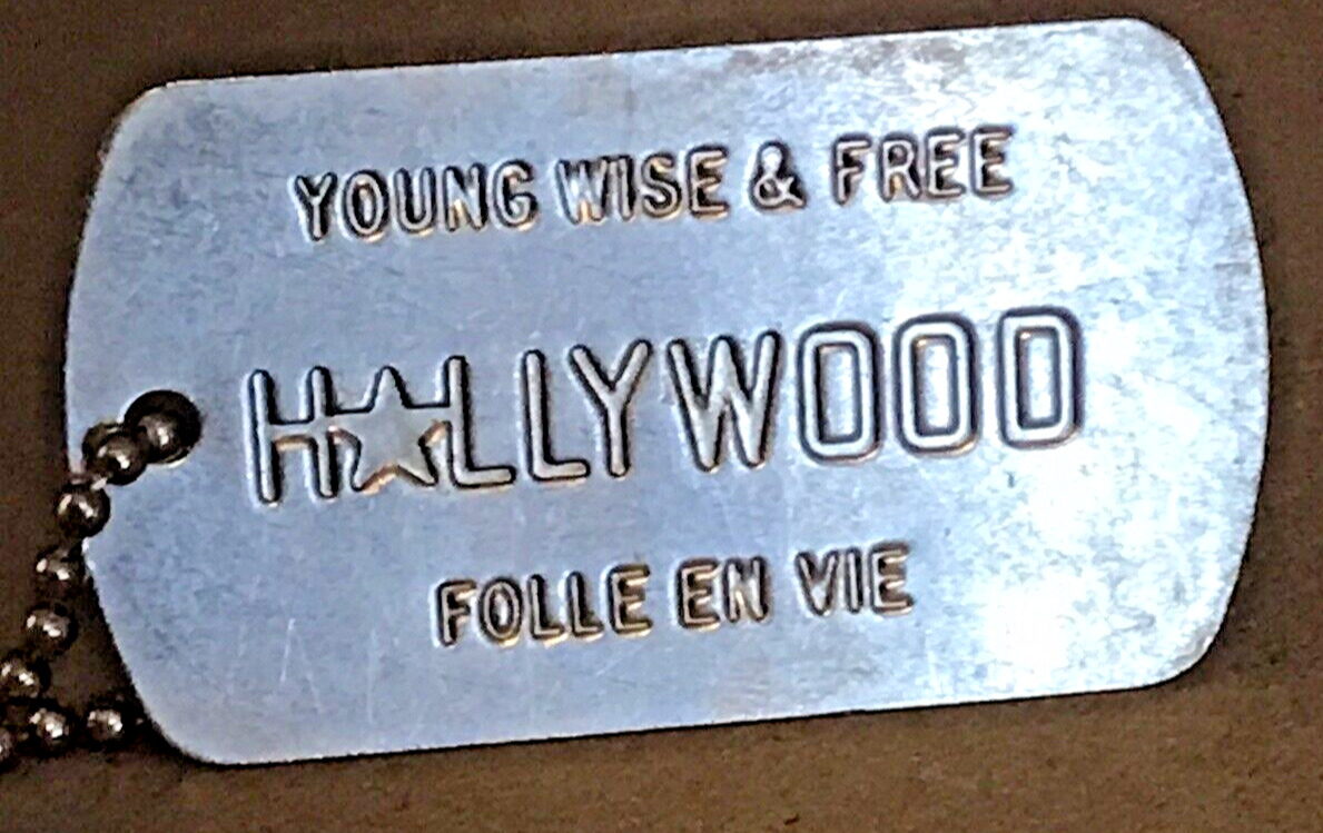 Vtg Dog Tag Hollywood Young Wise and Free Silver tone Bag purse Accessory Rare