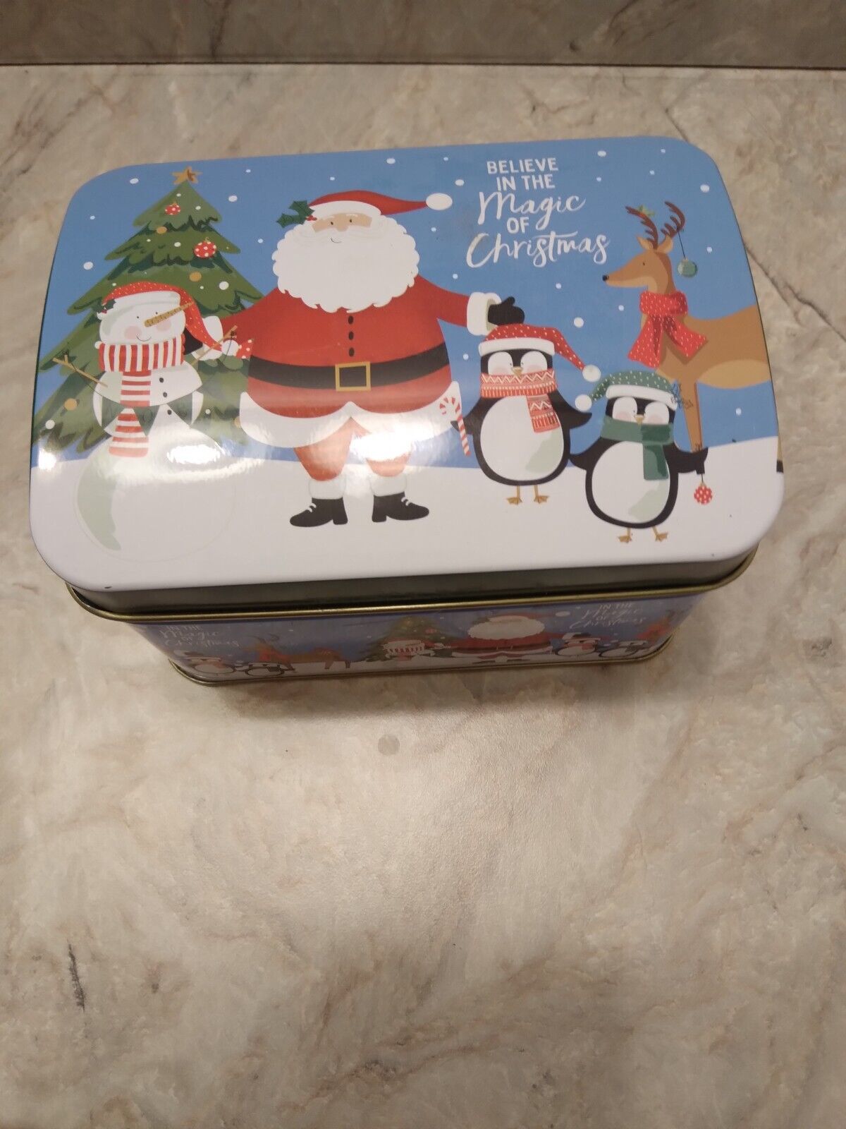 small Christmas tin hinged lid