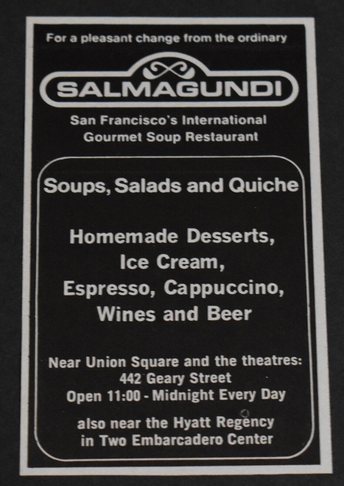 1979 Print Ad San Francisco Salmagundi Gourmet Soup Restaurant Salads Quiche art
