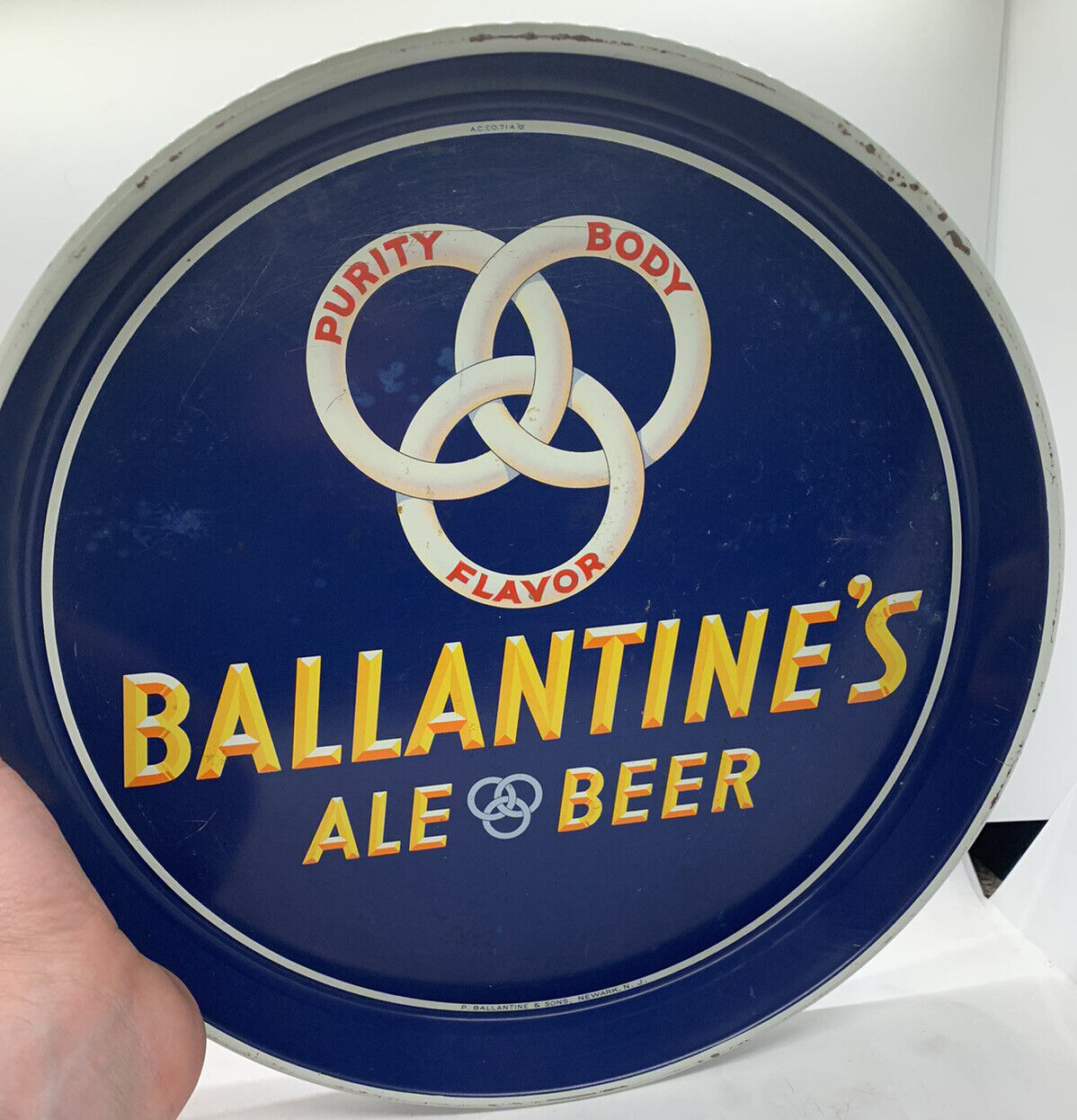Vintage Ballantine\'s Ale Beer Tray Metal Tin Newark New Jersey AC Co