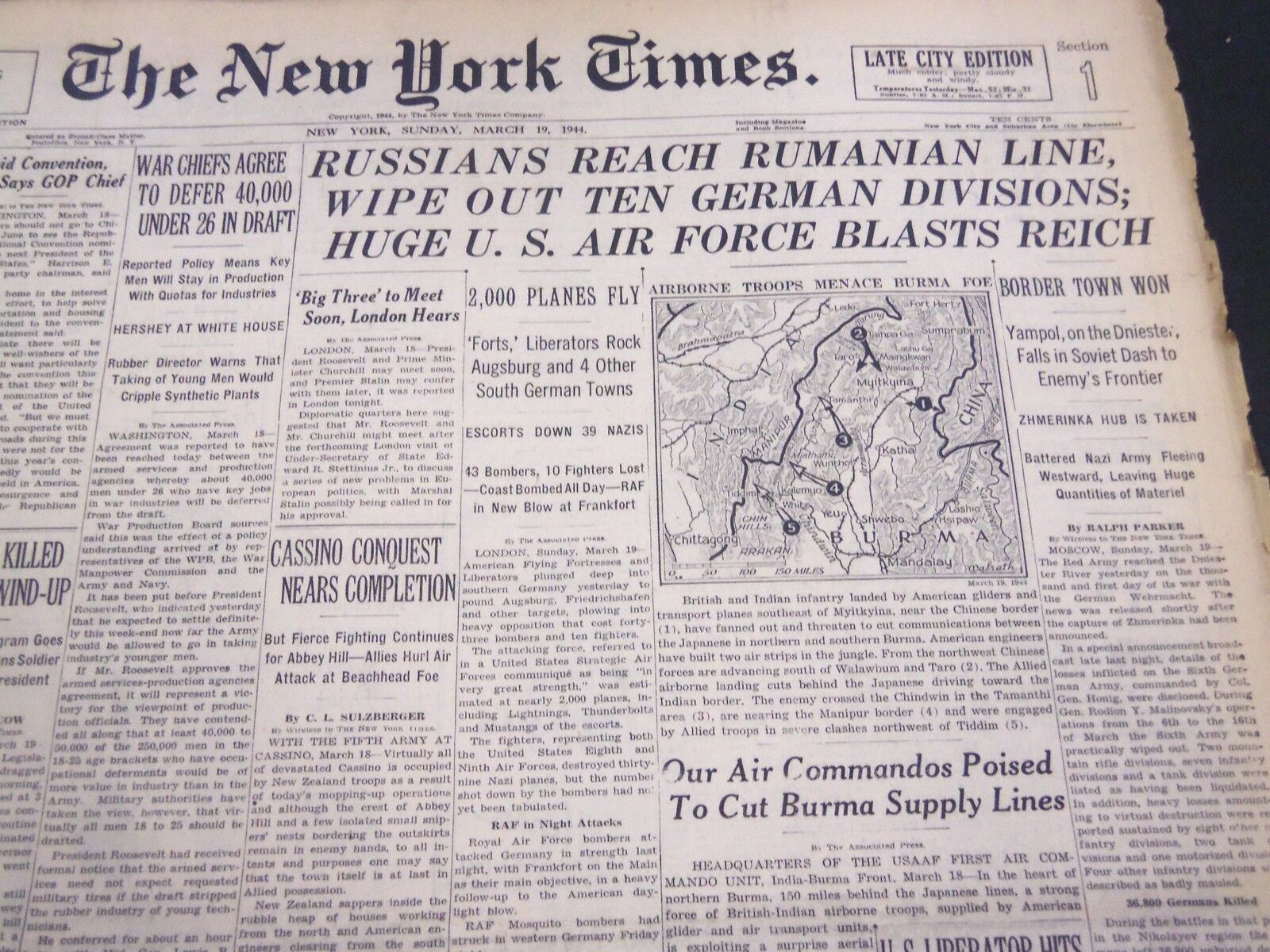 1944 MARCH 19 NEW YORK TIMES - RUSSIANS REACH RUMANIAN LINE - NT 4321