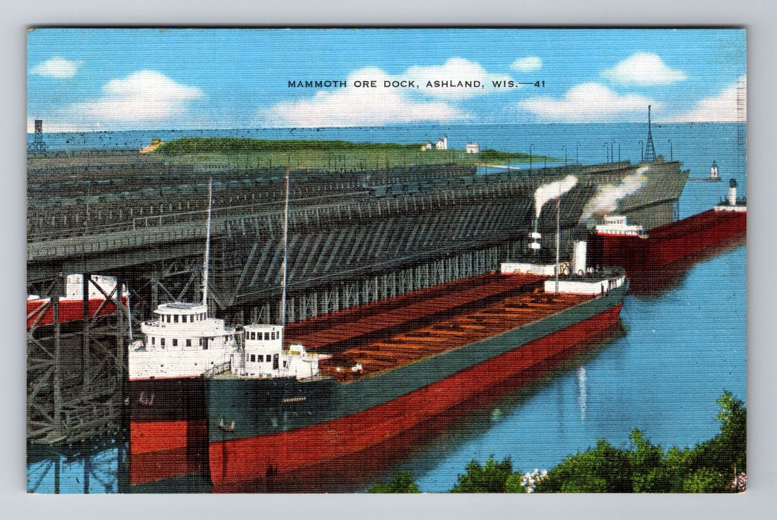 Ashland WI- Wisconsin, Mammoth Ore Dock, Antique, Vintage Souvenir Postcard