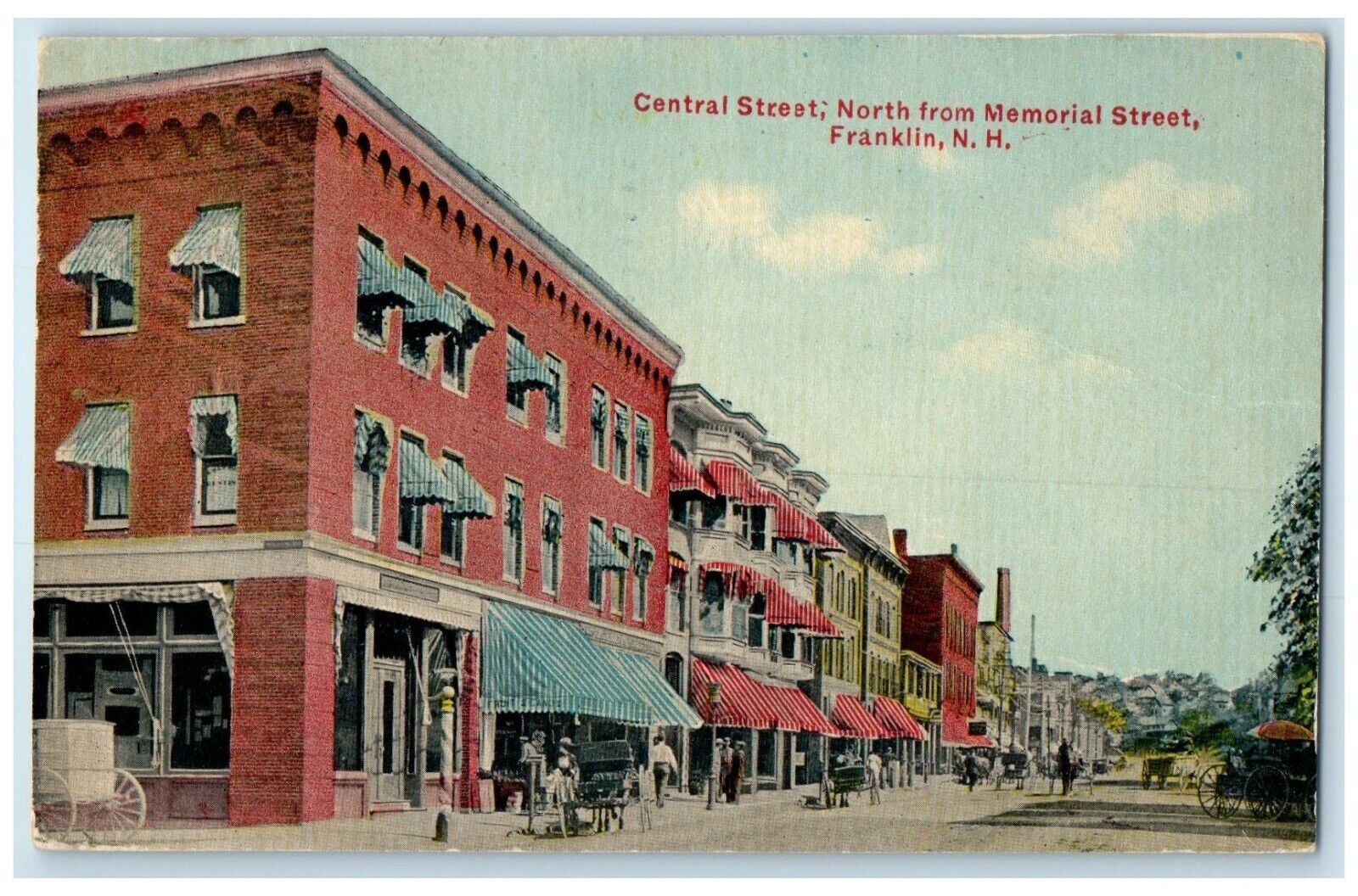 1911 Central Street North Memorial Street Road Franklin New Hampshire Postcard