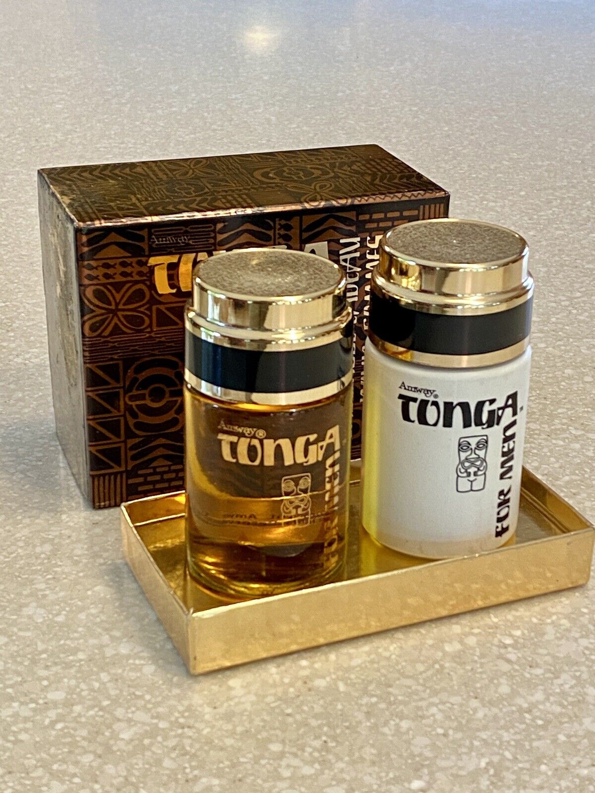 Vintage AMWAY Tonga Splash Cologne Gift Set for Men Tiki Design 1979 NOS Full