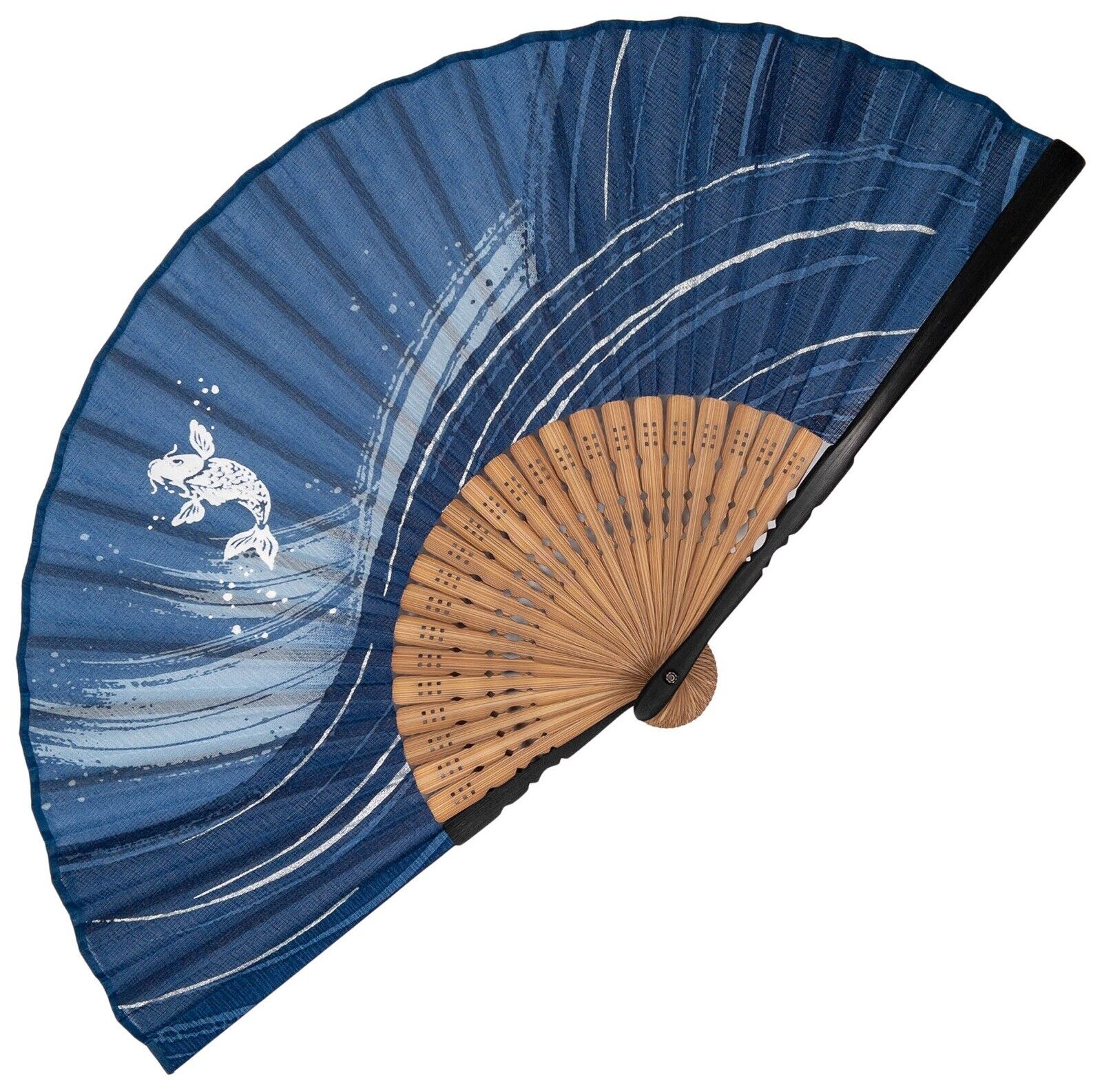 VTG Kyoto Unused Japanese Die-Cut Bamboo & Indigo Silk Sensu Folding Fan Feb24-V