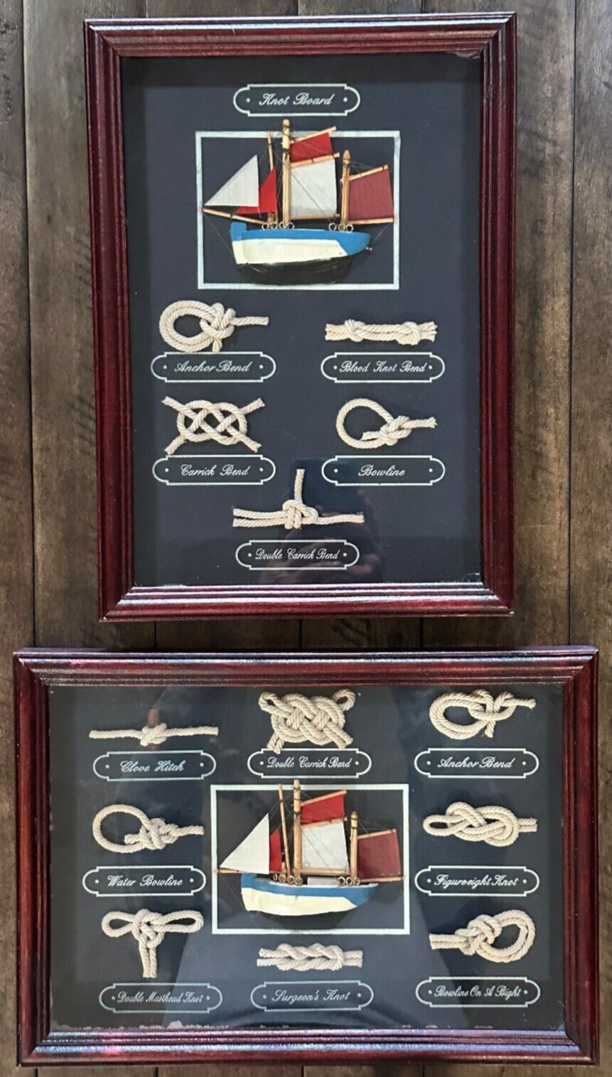 VTG Sailor Knots Shadow Box Ship Knot Board 10x14/14x10 framed nautical set of 2