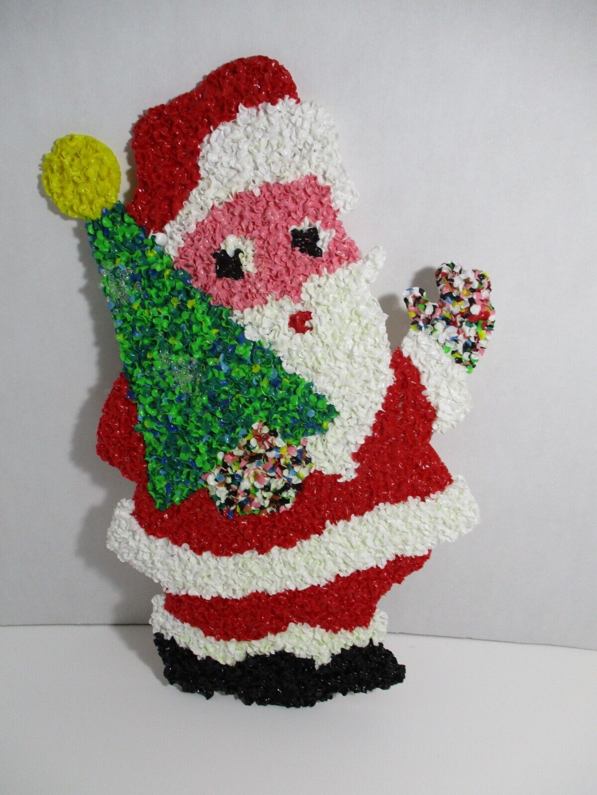 Vtg Santa Holding A Christmas Tree  Melted Plastic Popcorn Christmas Decoration