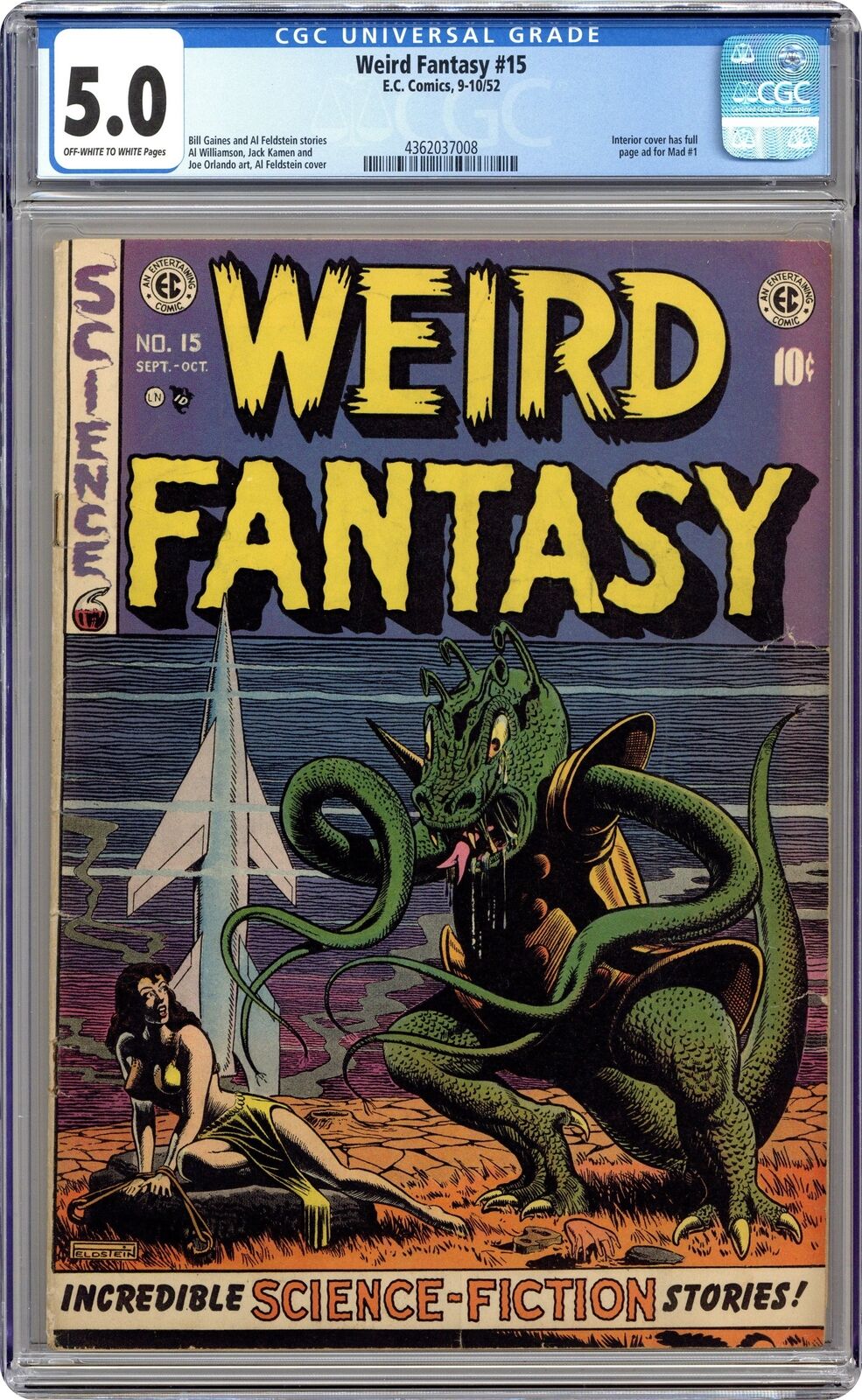 Weird Fantasy #15 CGC 5.0 1952 E.C. Comics 4362037008