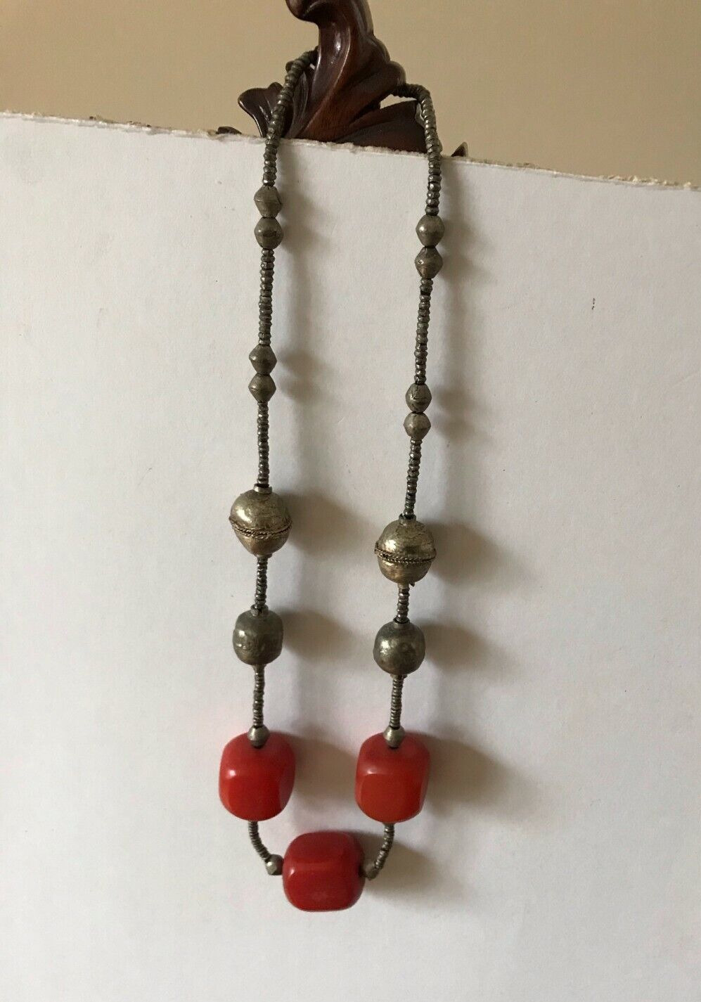 VTG / Antique Tibetan / Chinese Silver and Red Amber Beads Necklace