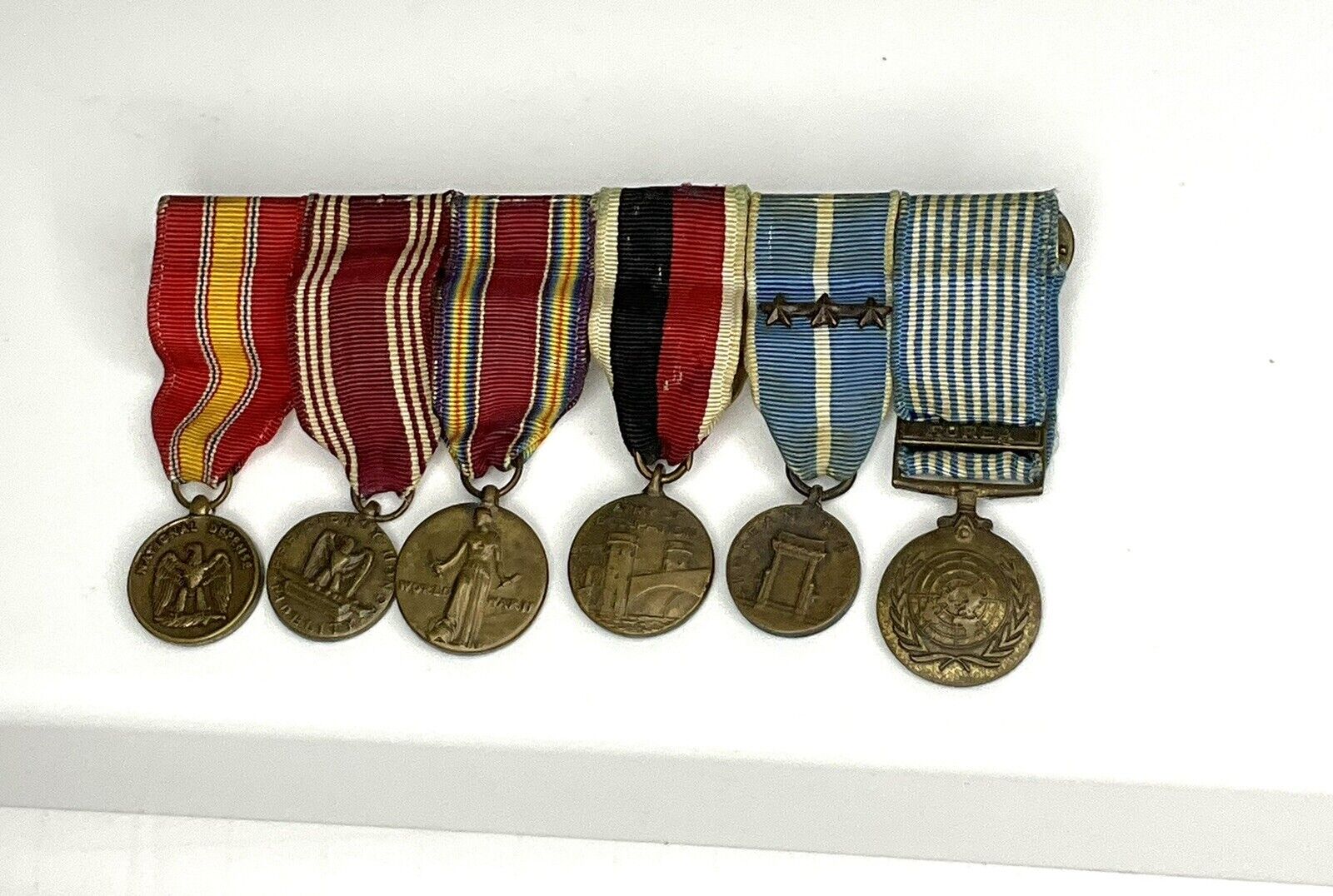 Antique Military Medals WWII and Korea Bar of 5 Medals / Ribbons