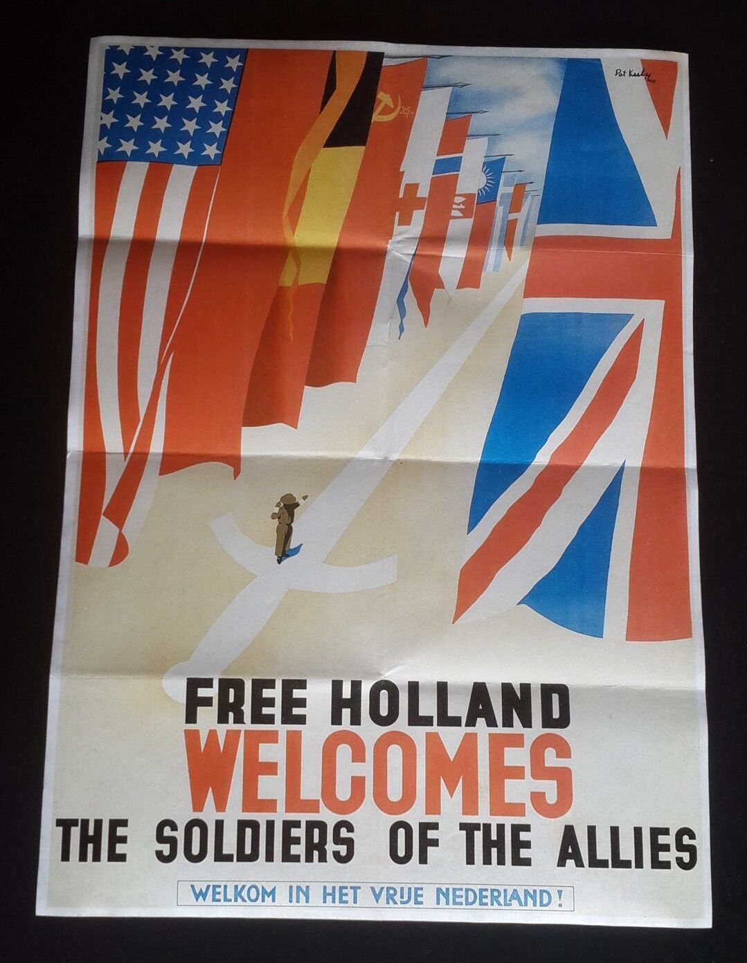 1944 USA AMERICA UK HOLLAND BRITAIN WAR NEDERLAND ALLIES FLAG PROPAGANDA POSTER