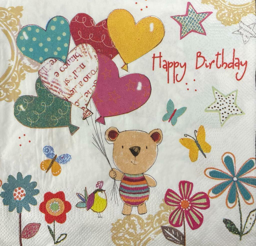TWO Individual Decoupage Paper Luncheon Napkins 3-Ply Happy Birthday BALLOONS