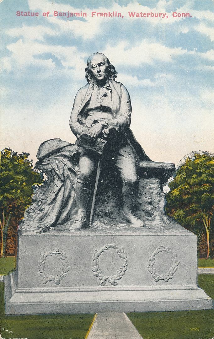 WATERBURY CT - Benjamin Franklin Statue - 1916