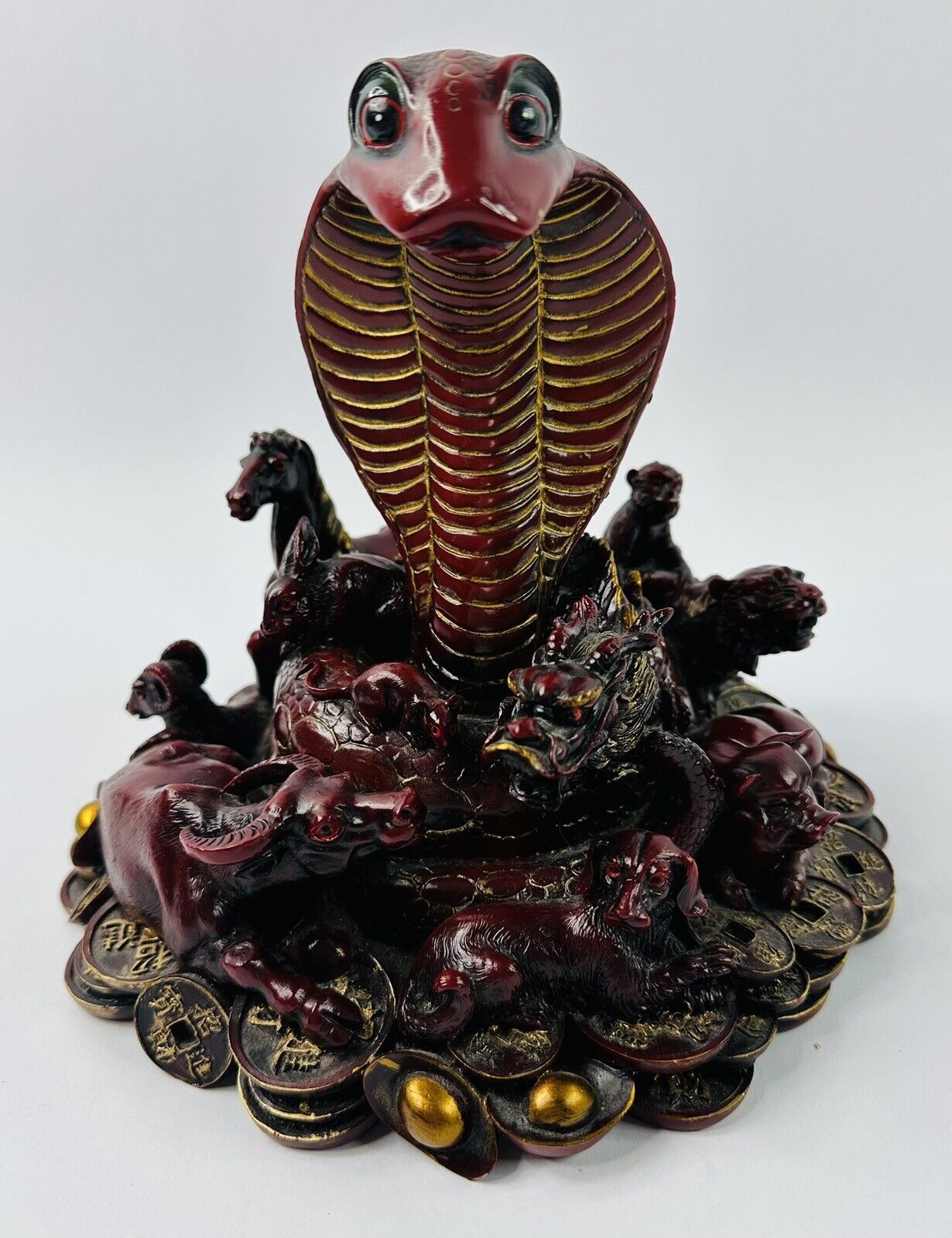 Chinese Feng Shui Twelve Zodiac Animal Red Resin Figurine