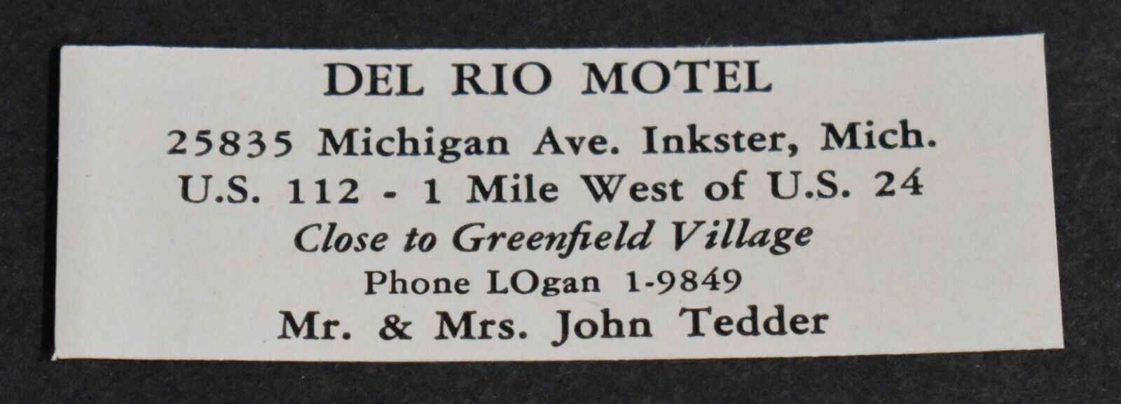 1954 Print Ad Michigan Inkster Del Rio Motel 25835 Ave John Tedder Greenfield