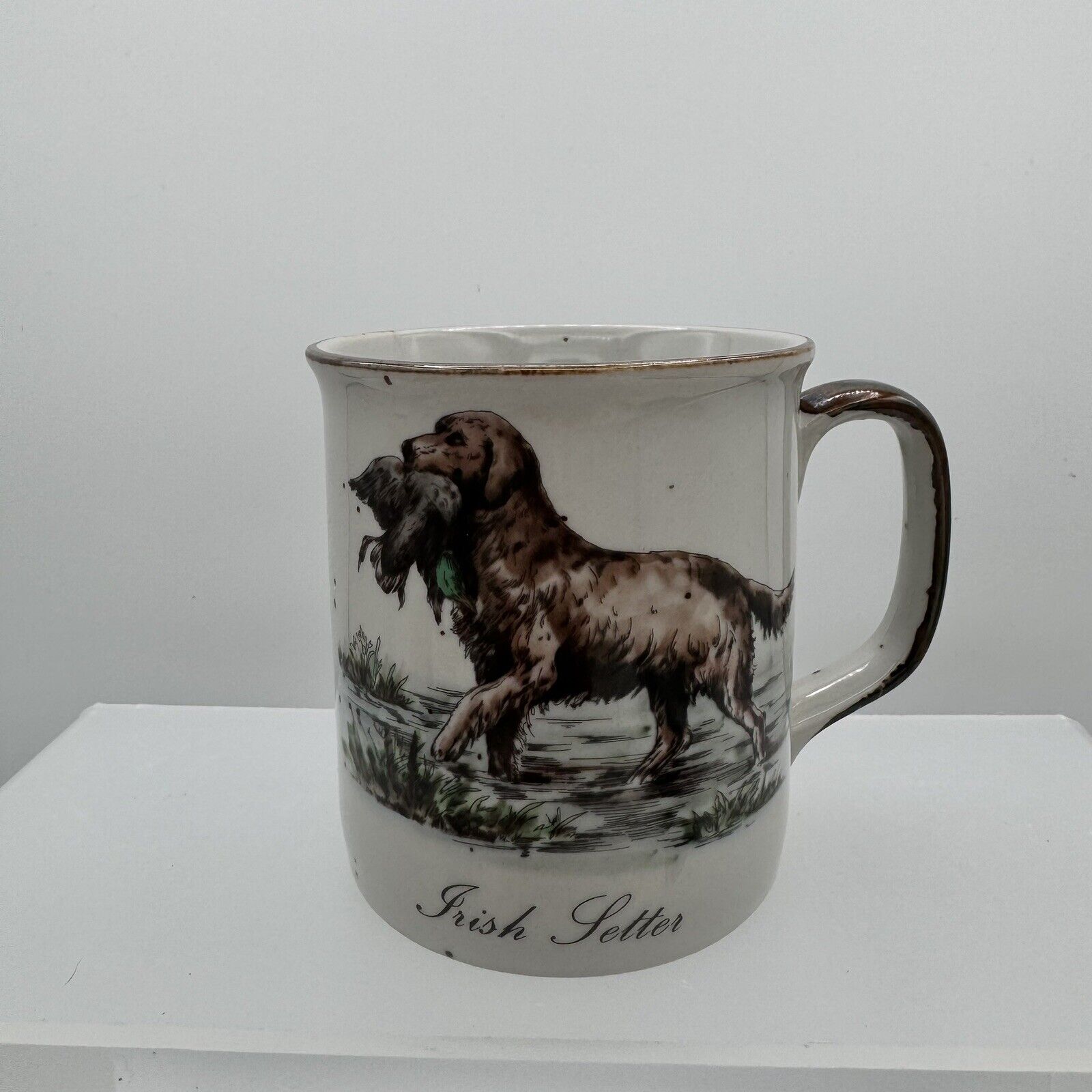 Vintage Speckled Pottery Mug Cup Irish Setter Dog EUC great Gift Idea