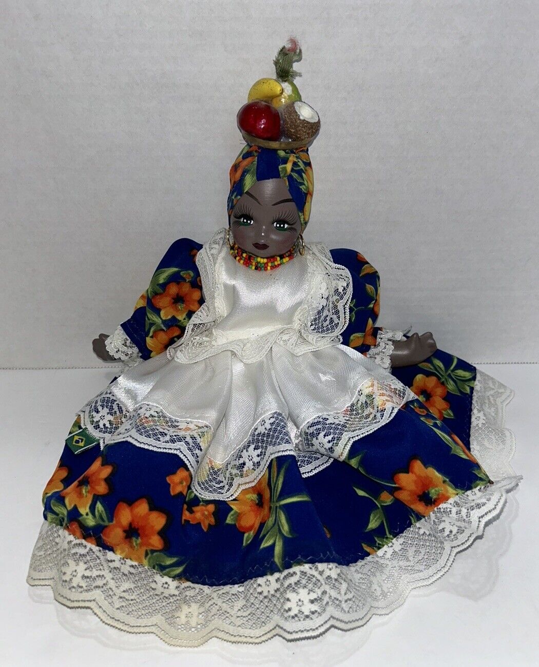 Vintage Rio De Janeiro Brazil Souvenir Doll 12” Native American Fruit On Head