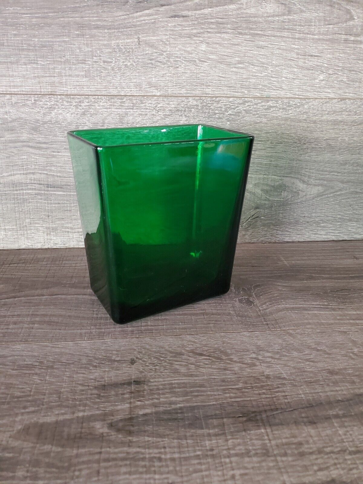 Vtg Napco Rectangular Emeral Forest Green Glass Vase Or Planter 1166