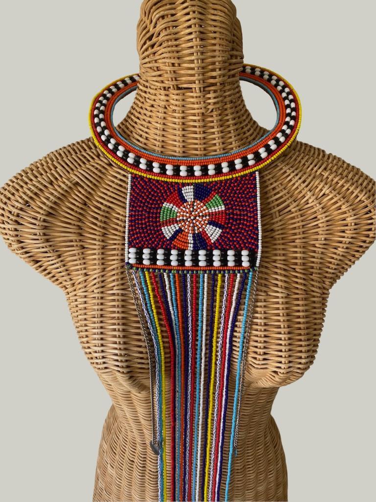 Maasai  AFRICAN BEADED NECK PIECE LEATHER HEAVY COLLAR Ethnic Tribal Ceremonial