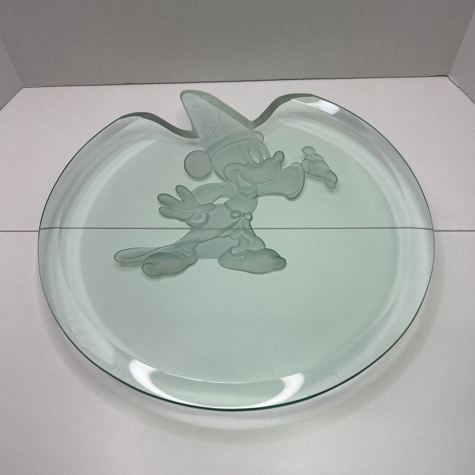RARE Signed Guenther Luna Sorcerer Mickey Etched Crystal Glass Dish LE 17 Of 75