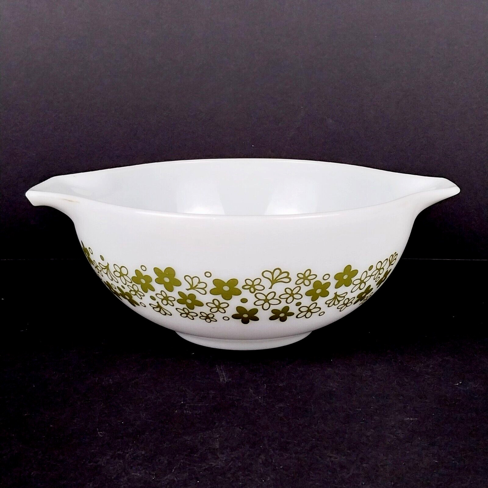 Vintage Pyrex Crazy Daisy 2.5 Qt Mixing Bowl White Green 443 Spring Blossom