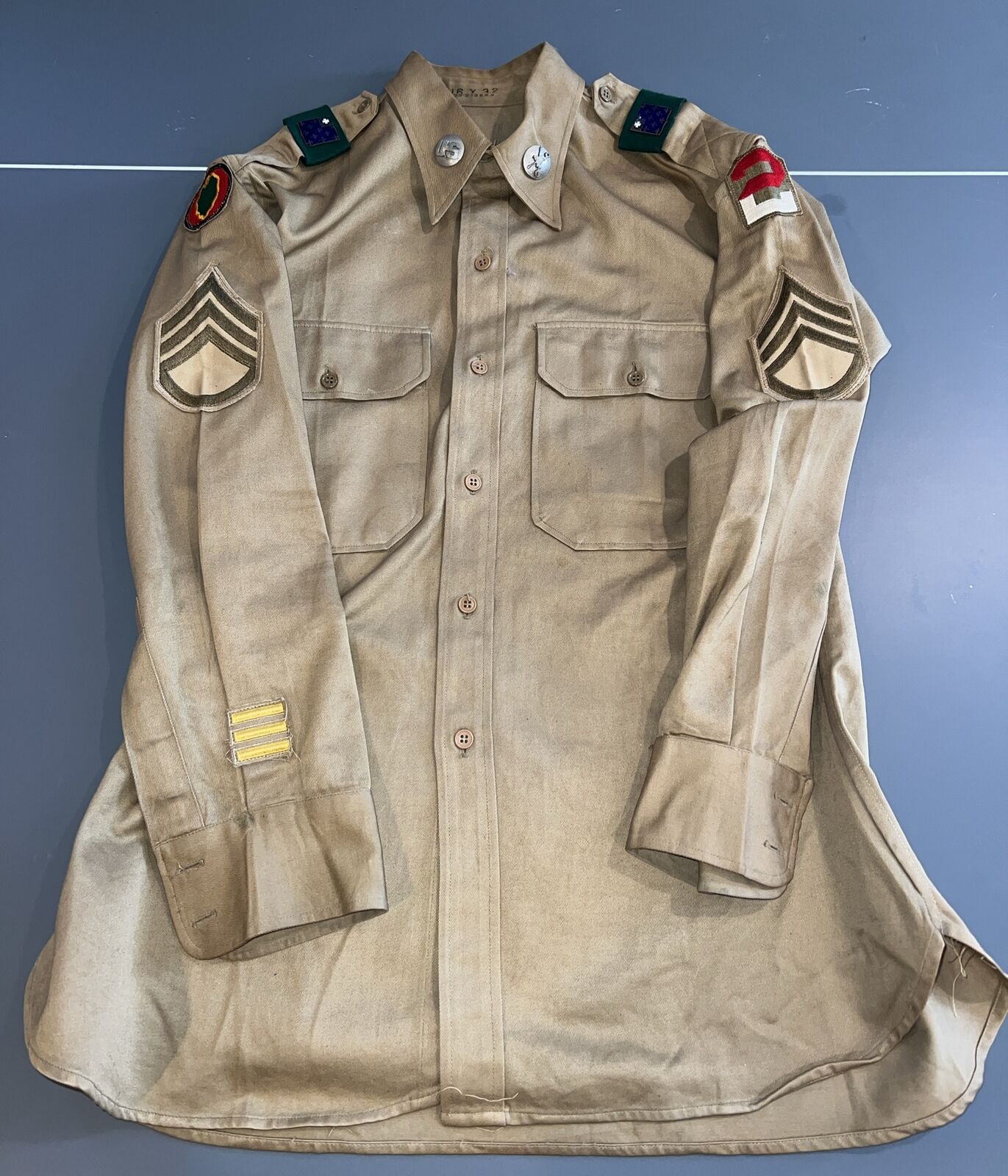 Vintage Korean War Khaki Shirt Uniform 2nd Army 24th Infantry SSG Patches DUI