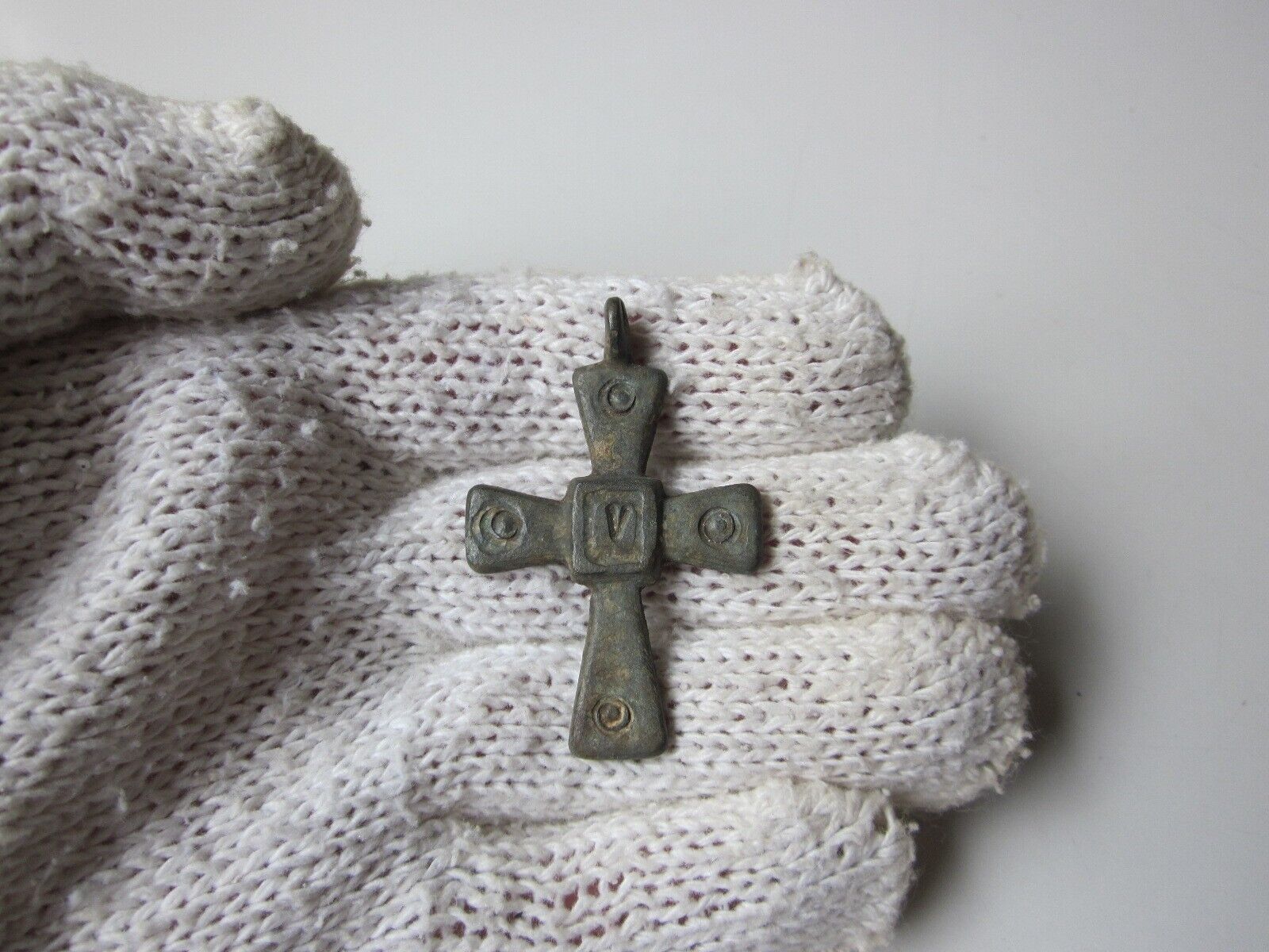 ancient Roman or Byzantine lead engraved cross amulet pendant ** CHI - RHO **