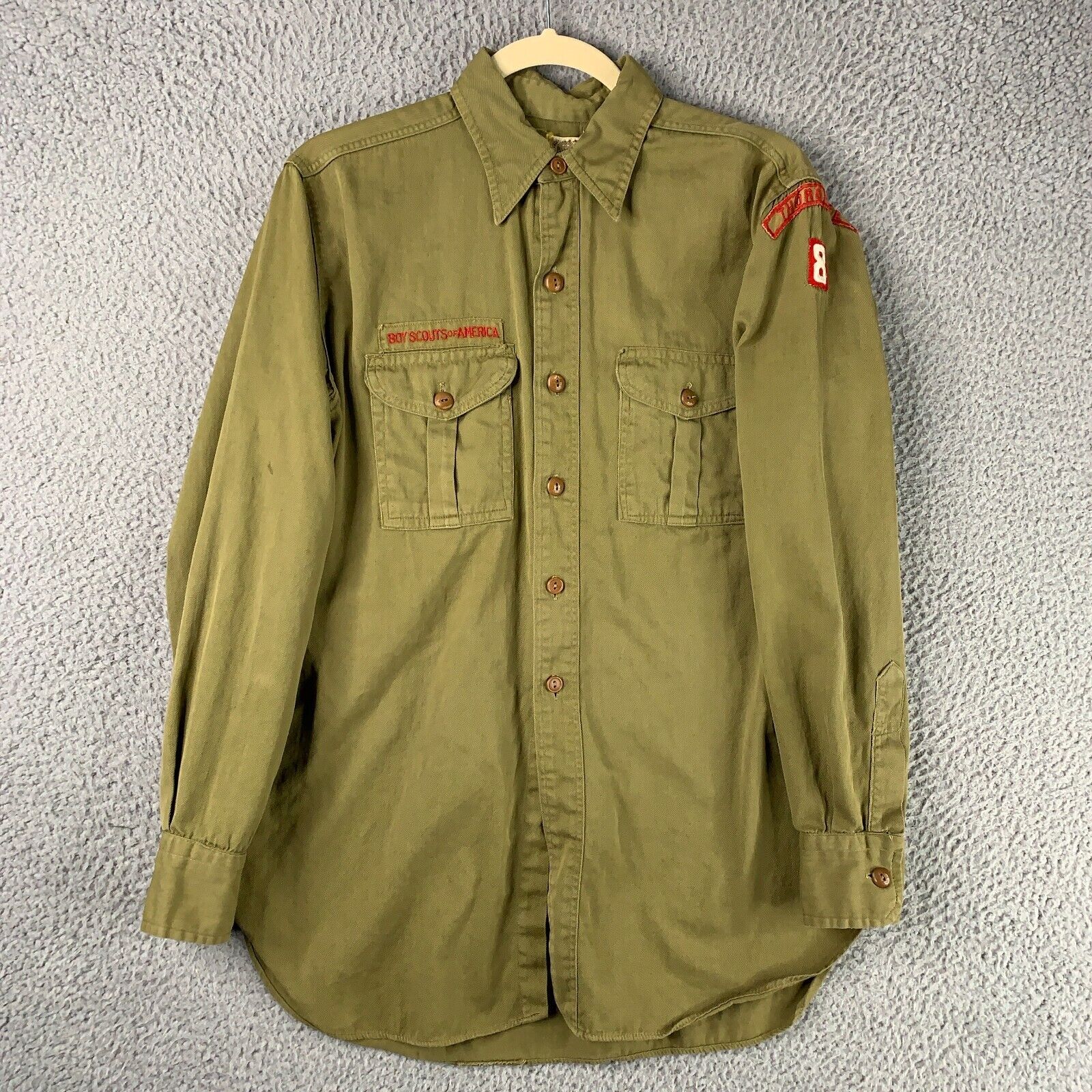 Vintage Boy Scouts Uniform Shirt Green BSA 1950s 1960s Thorofare NJ Camp Retro