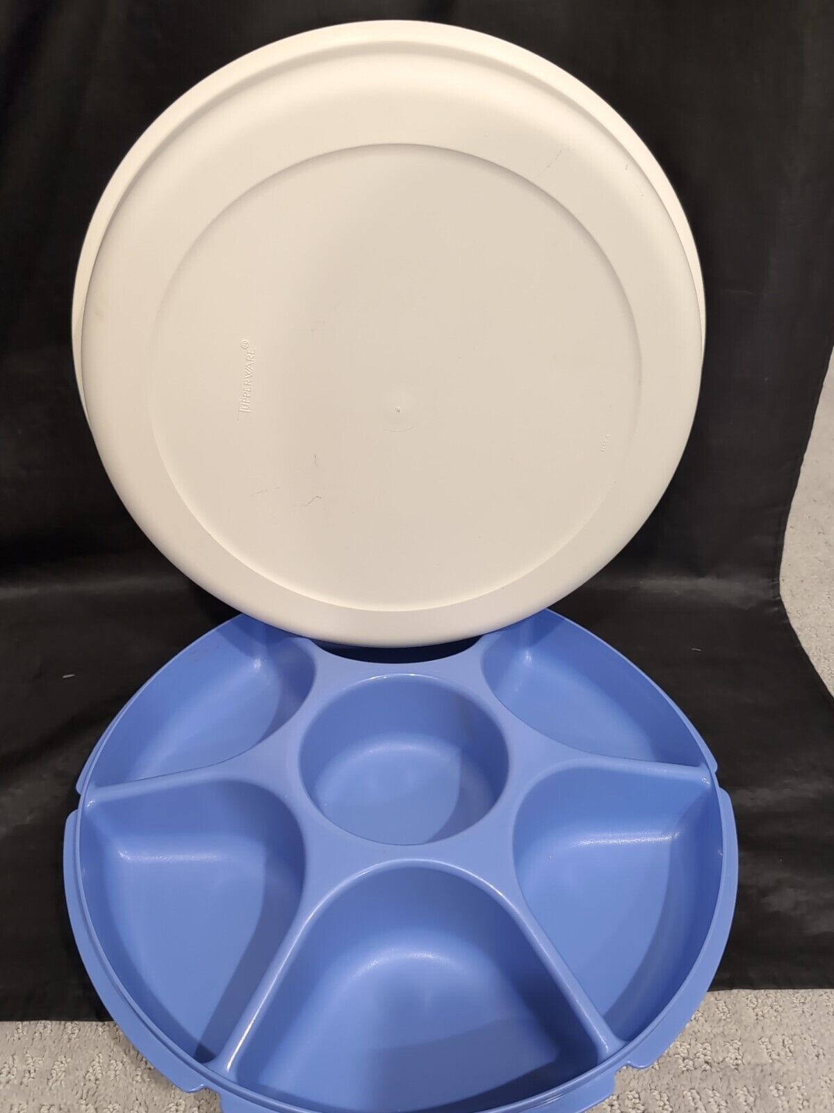 Tupperware Serving Center Set Large Divided Tray Mold # 1665 Blue & White