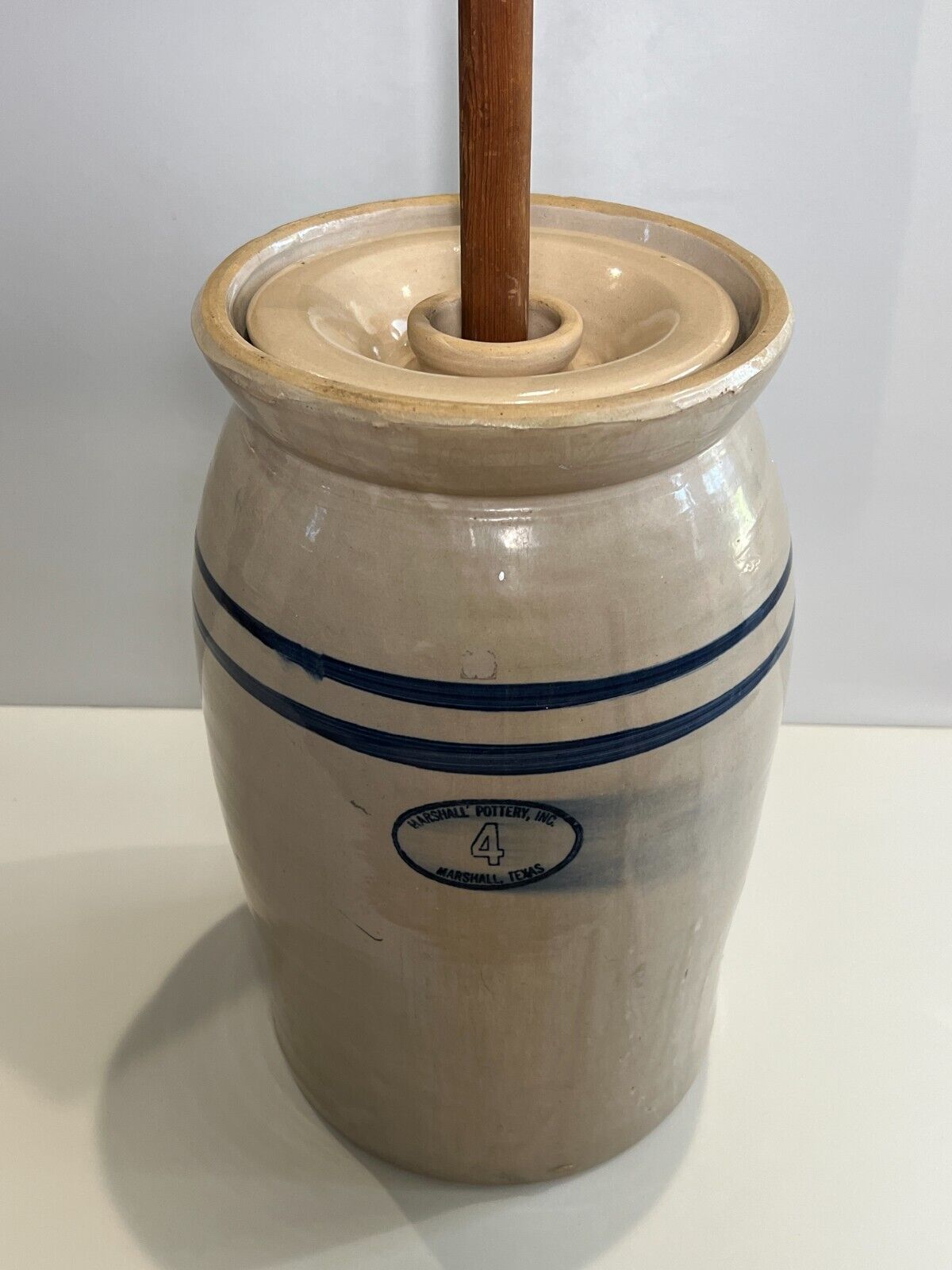 Antique Marshall Pottery 4 Gallon Pottery Butter Churn-Pristine, 15 1/2