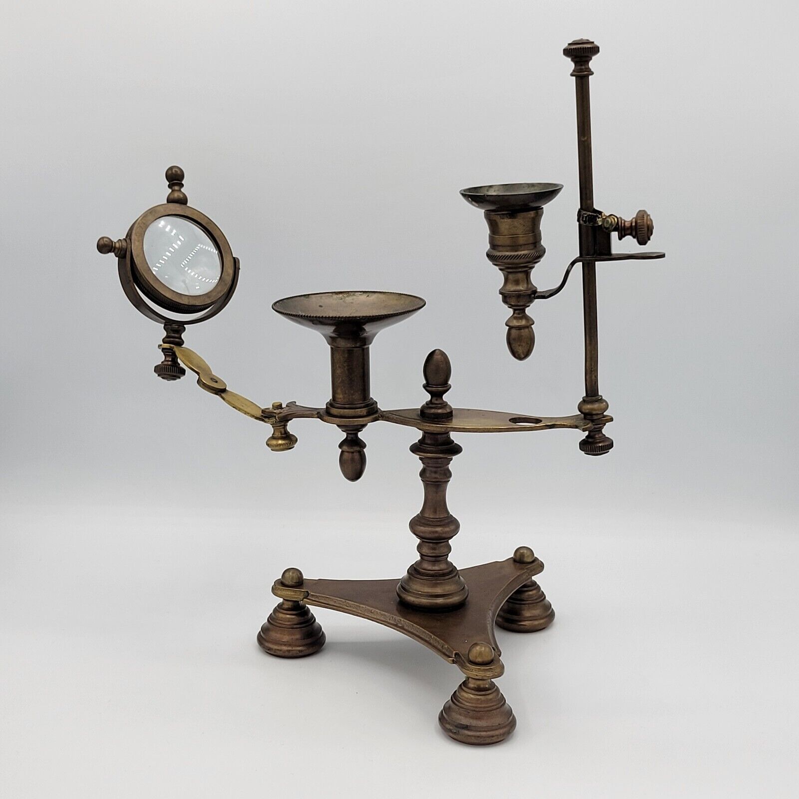 Georgian Style Brass Reading Lamp Candle Holder Scientific Instrument Magnifier