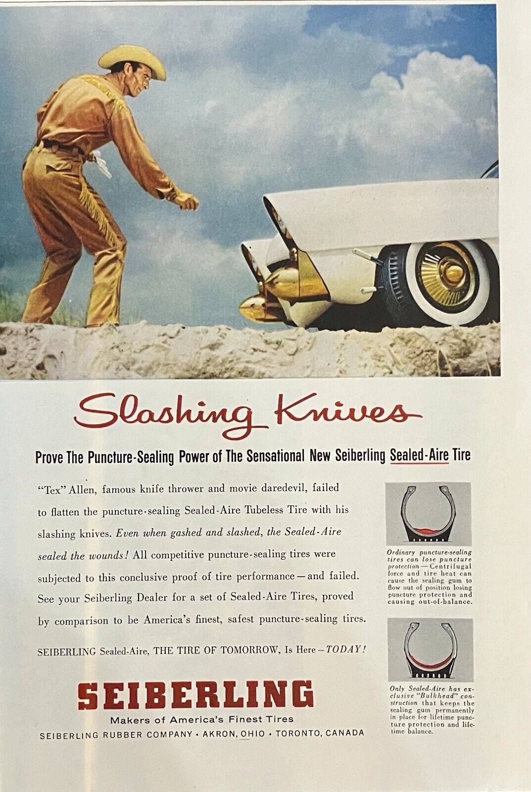 Rare 1950\'s Vintage Original Seiberling Car Tires Truck Auto Ad Advertisement