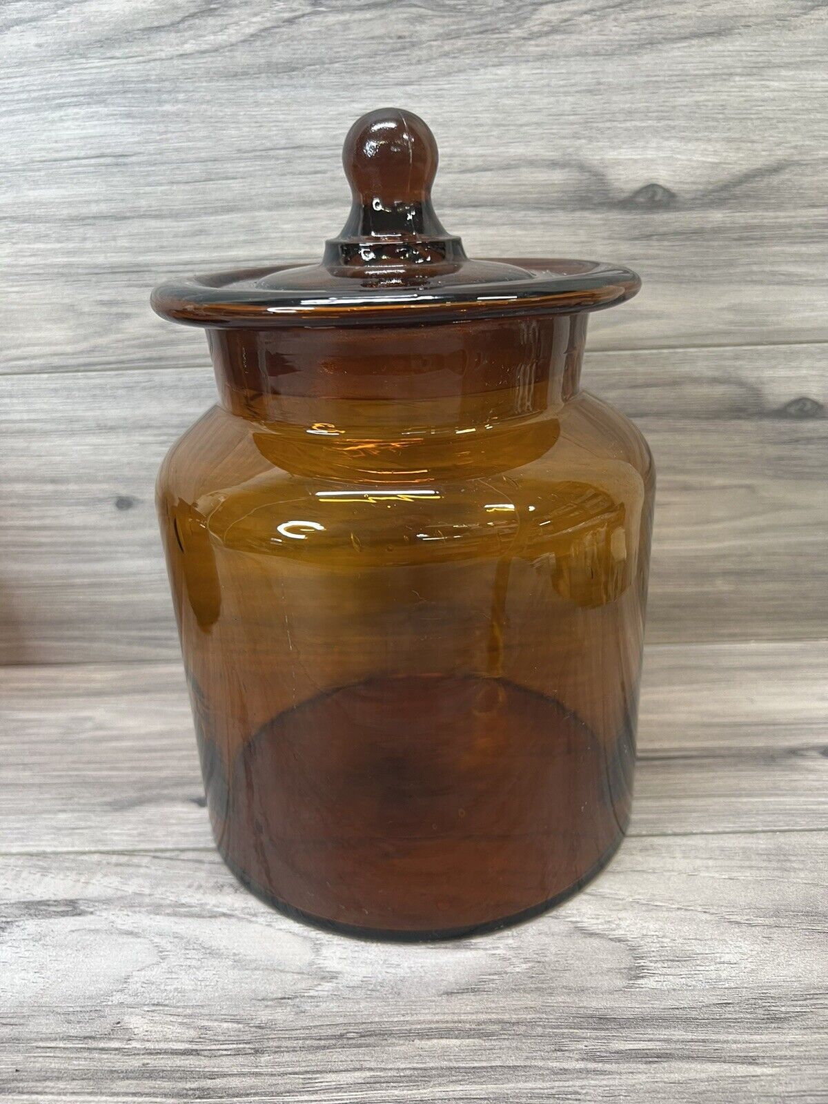 Vintage Brown Blown Glass Canister MCM Apothecary Jar Amber Glass