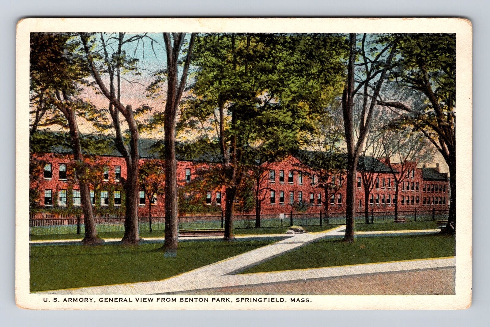 Springfield MA-Massachusetts, US Armory, View From Benton Park, Vintage Postcard