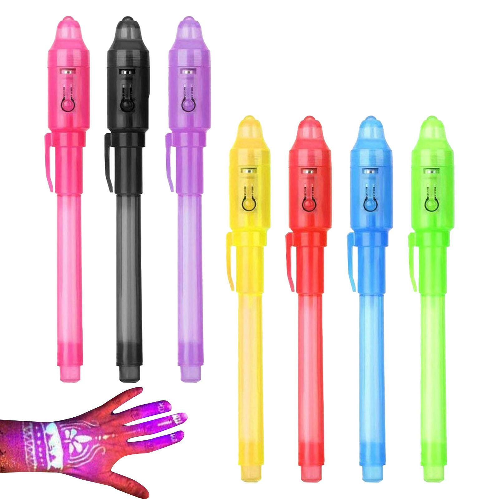 New 7pcs Invisible Ink Spy Pen Built in UV Light Magic Marker Secret Message