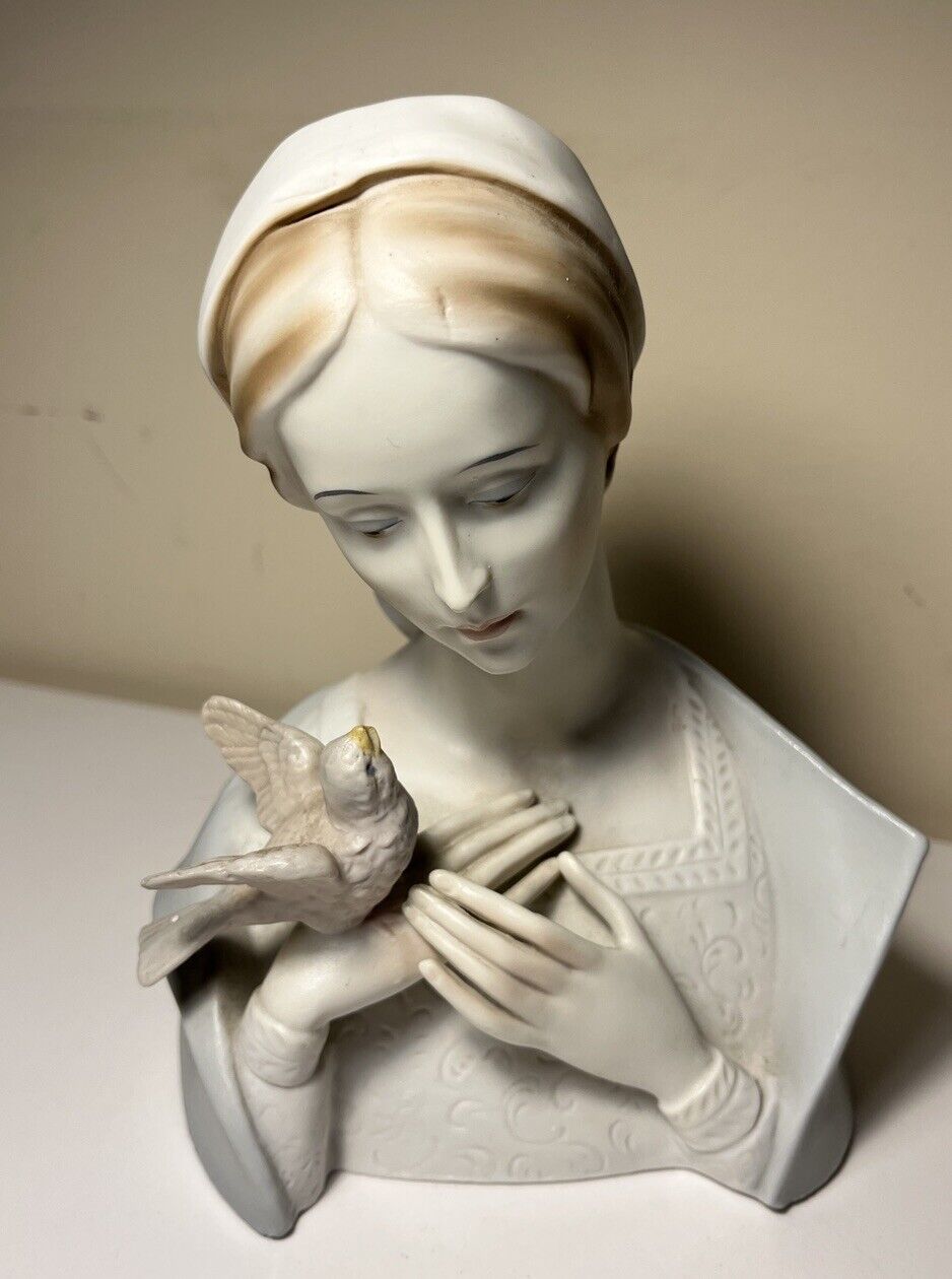 Virgin Mary Madonna Porcelain Head Hands With Bird 6355 Vintage Figurine *RARE *